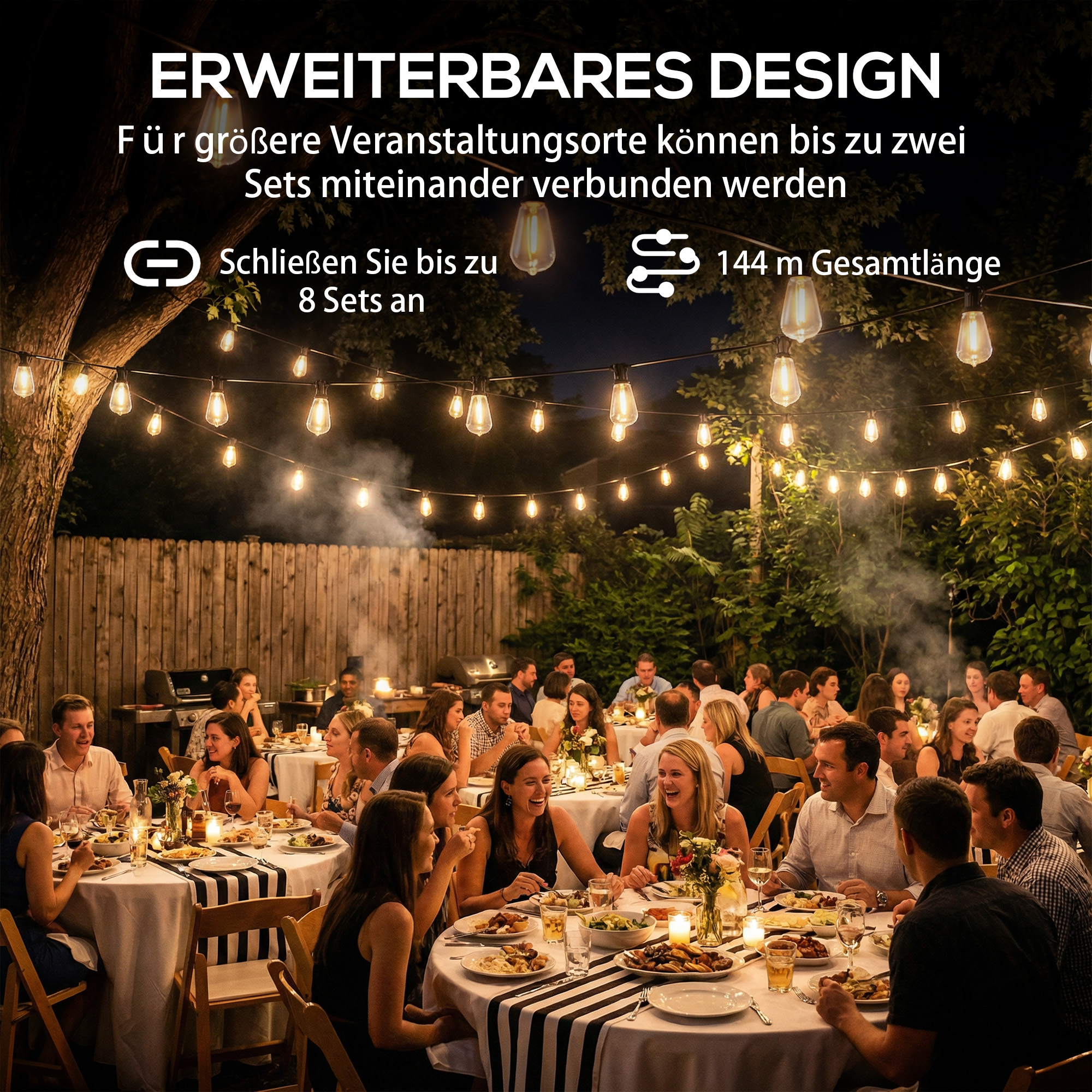 50 LED Vorhanglichter, 18 m verbindbare Lichterkette, IP44 spritzwassergeschützt, Innen- und Außendekoration