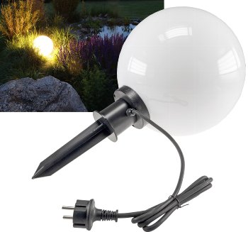 Garten Kugelleuchte Erdspieß "CT-GL30cm" / IP44, 230V, 1,5m Kabel, E27 Fassung