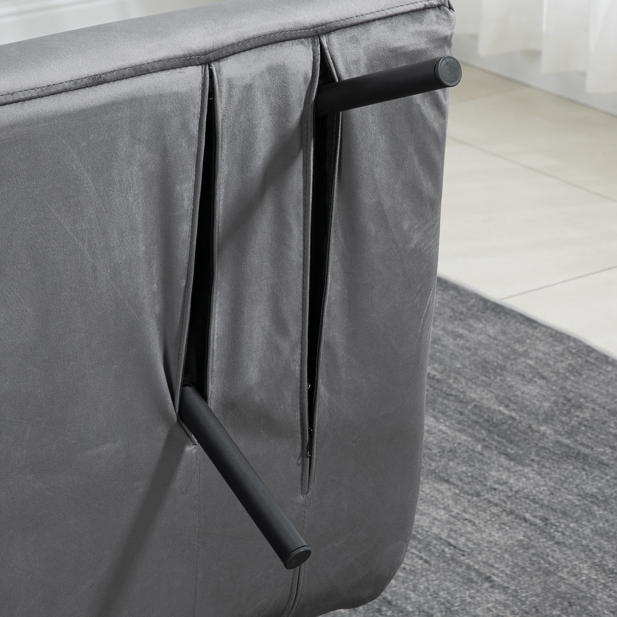 Schlafsofa 2er-Sofa Samtsofa, Schlaffunktion, inkl. 2 Kissen, Samtoptik, Natur + Dunkelgrau + Schwarz