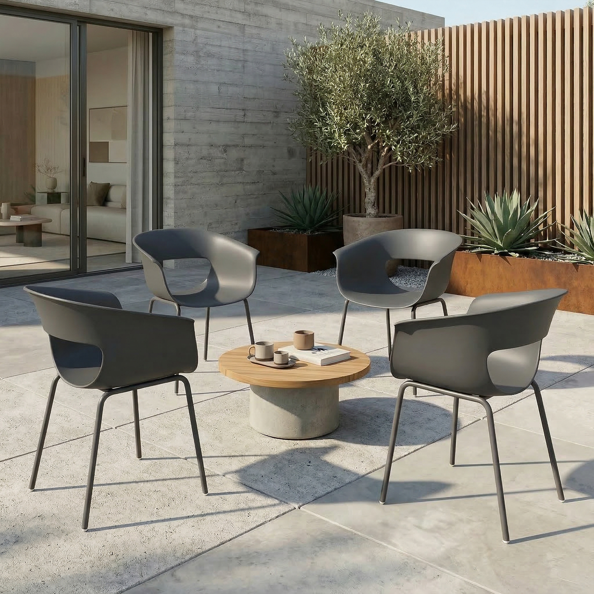 Gartenstühle 4er Set ergonomisch Balkonstühle mit Ausschnittdesign Armlehne Wetterfest rostbeständig Dunkelgrau