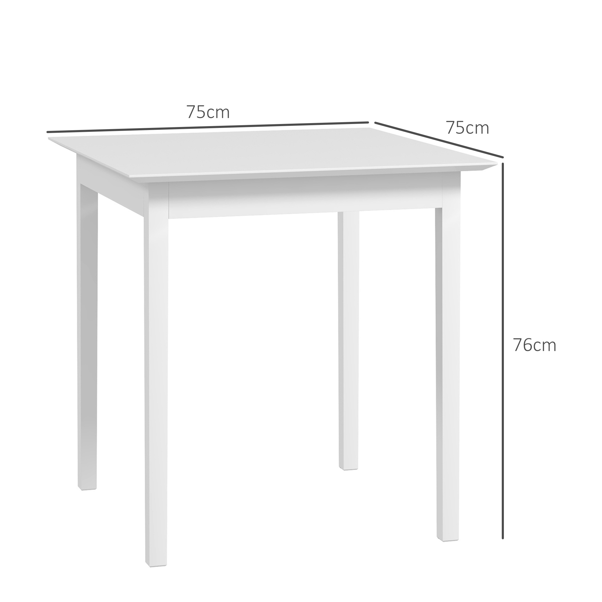 Küchentisch Esstisch Quadratischer Tisch, modernes Design, 75 cm x 75 cm x 76 cm, Weiß
