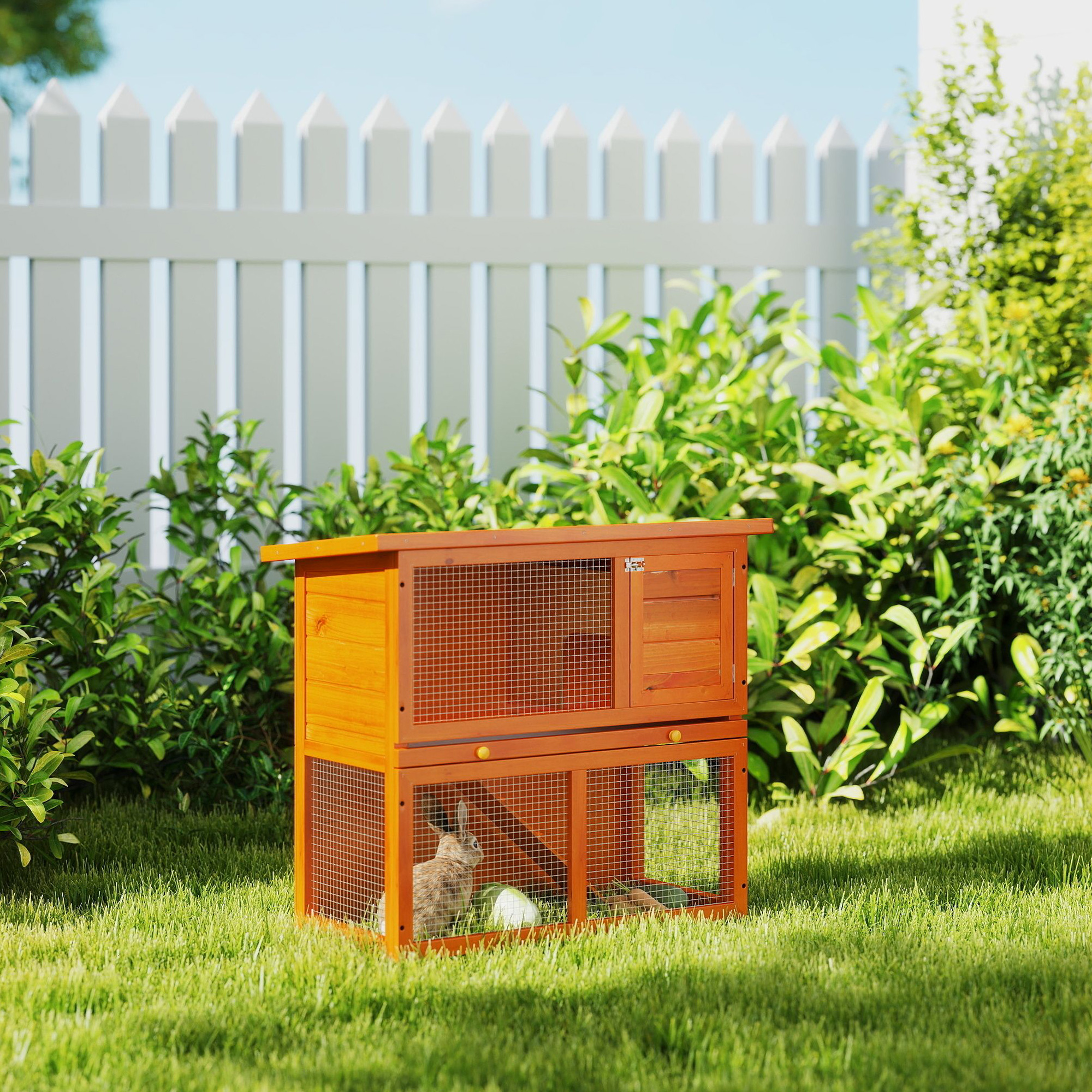 Kleintierstall 2 Ebenen wetterbeständig Tannenholz Natur + Grün