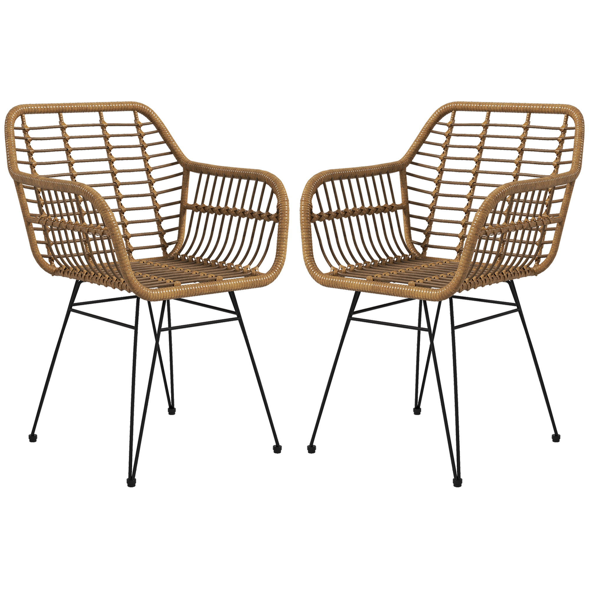 2-er-Set Stühle im Boho-Stil, Küchenstühle, PE-Rattan, 56 x 60 x 79 cm, Natur + Schwarz 2-er-Set Stühle im Boho-Stil, Küchenstühle, PE-Rattan, 56 x 60 x 79 cm, Natur + Schwarz