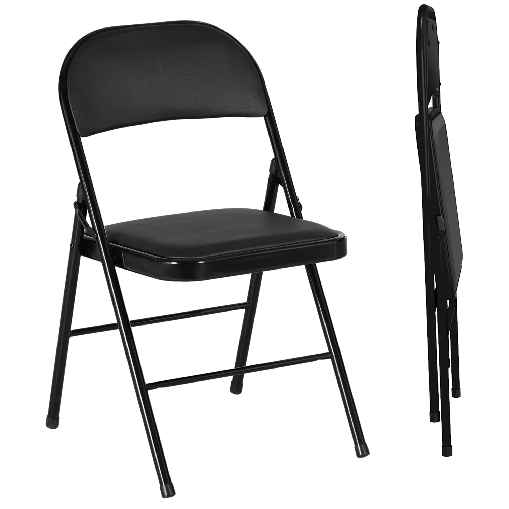 2er-Set Klappstühle, Tragbare Bürostühle, Metallbeine, Faltstuhl für Büro, Empfang, Wartezimmer, Kunstleder, Schwarz 2er-Set Klappstühle, Tragbare Bürostühle, Metallbeine, Faltstuhl für Büro, Empfang, Wartezimmer, Kunstleder, Schwarz