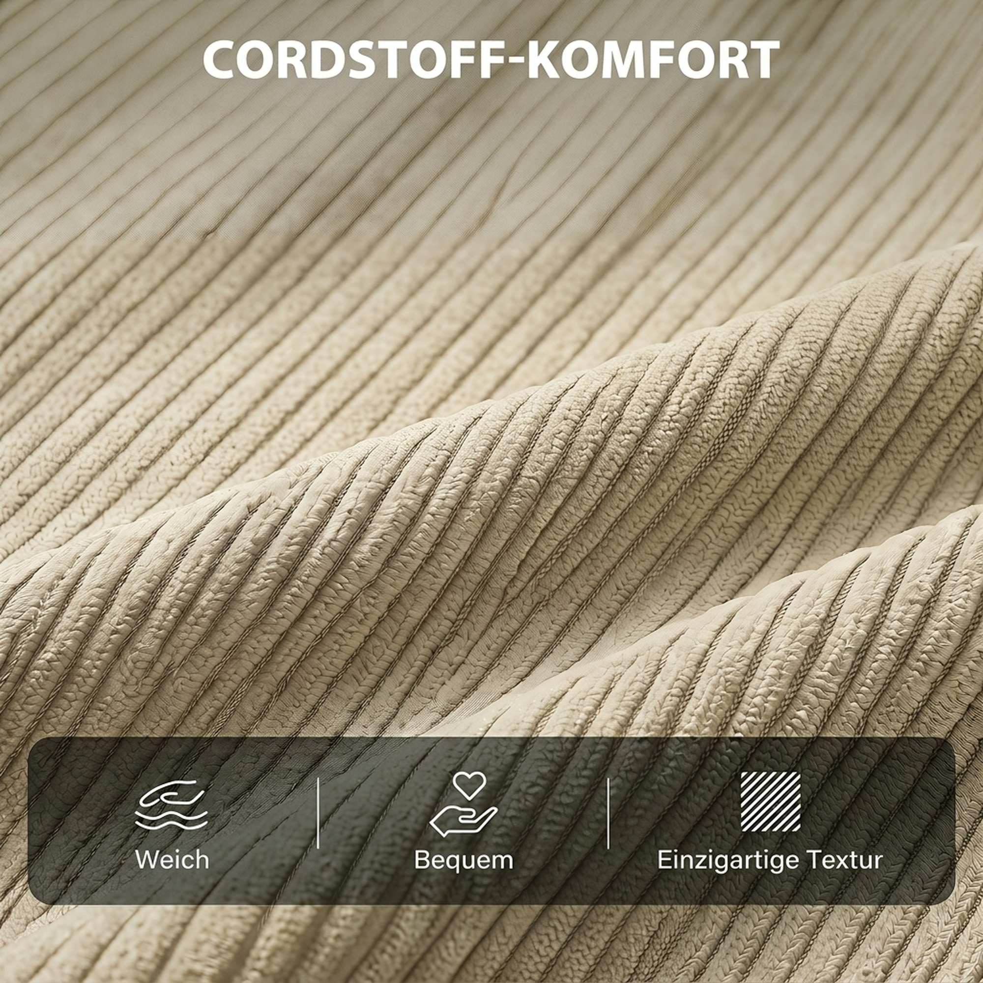 Schlafsessel 3-in-1, ausklappbarer Sessel aus Cord mit Schlaffunktion verstellbare Rückenlehne, Kissen, Beige