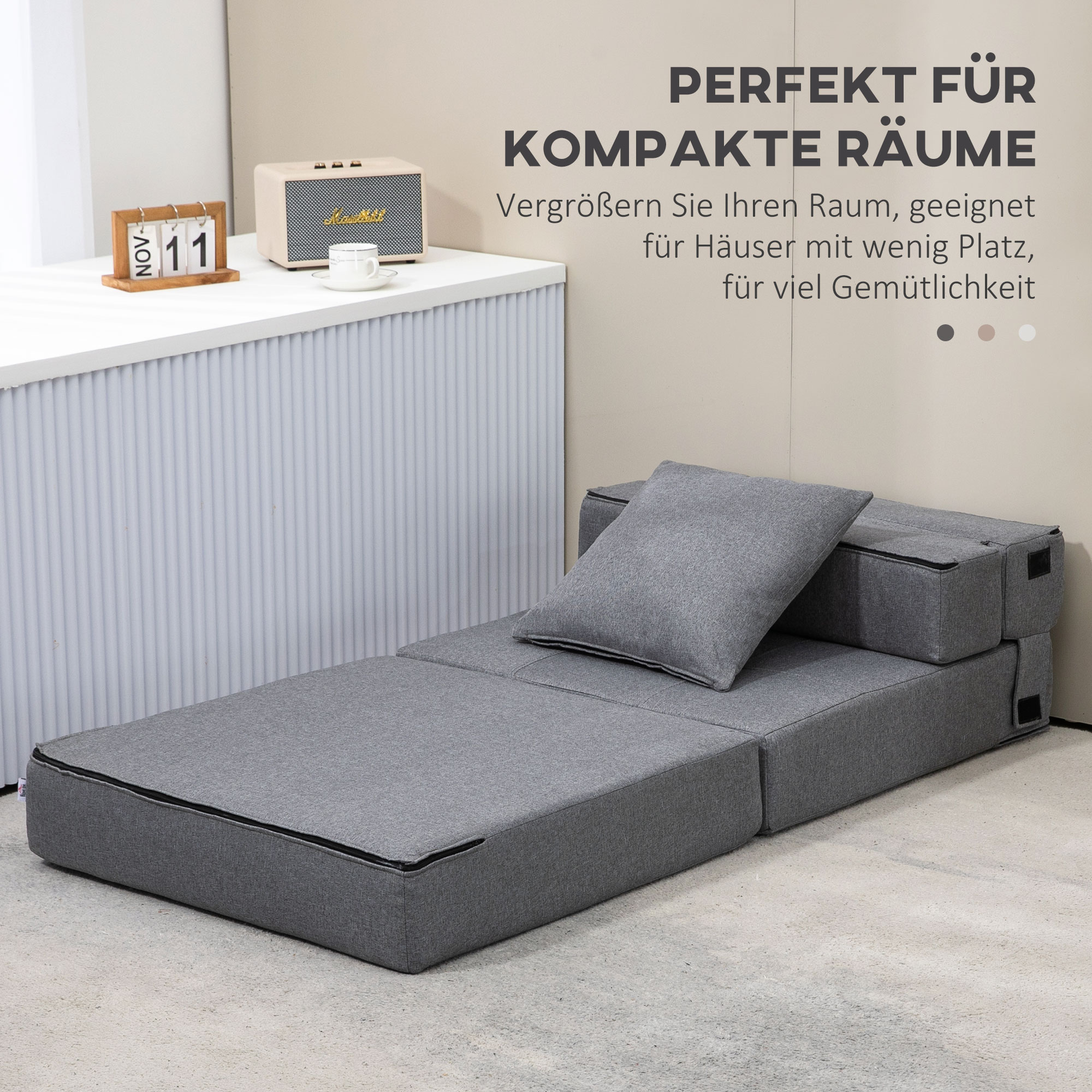 Schlafsessel Relaxsessel Gästebett. abnehmbarer Bezug, 70 cm x 70 cm x 61 cm, Dunkelgrau