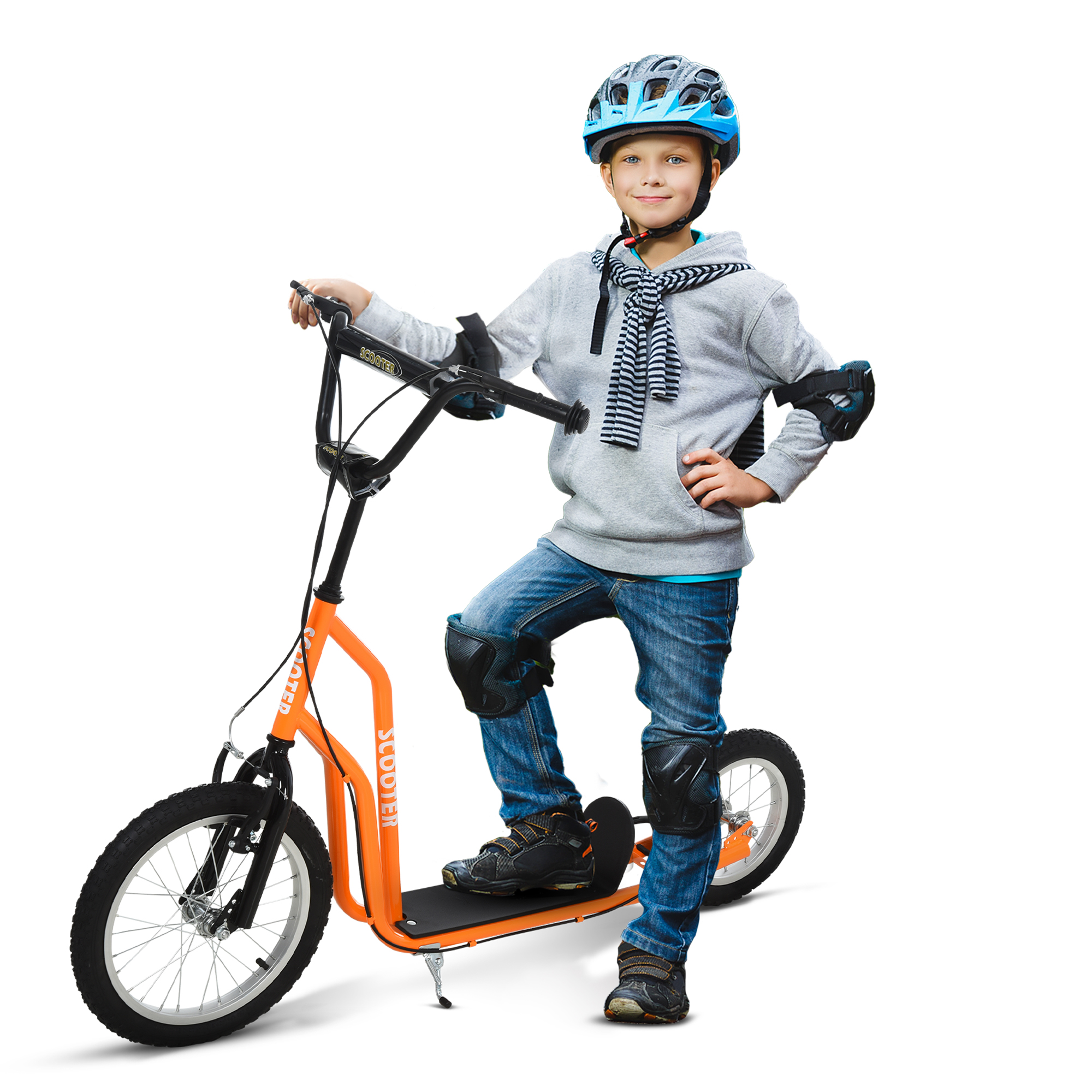 Kinderroller ab 5 jahre Scooter Tretroller Cityroller Kinder Roller Kickboard mit Luftreifen16/12 Zoll Orange 135 x 58 x 88-94 cm