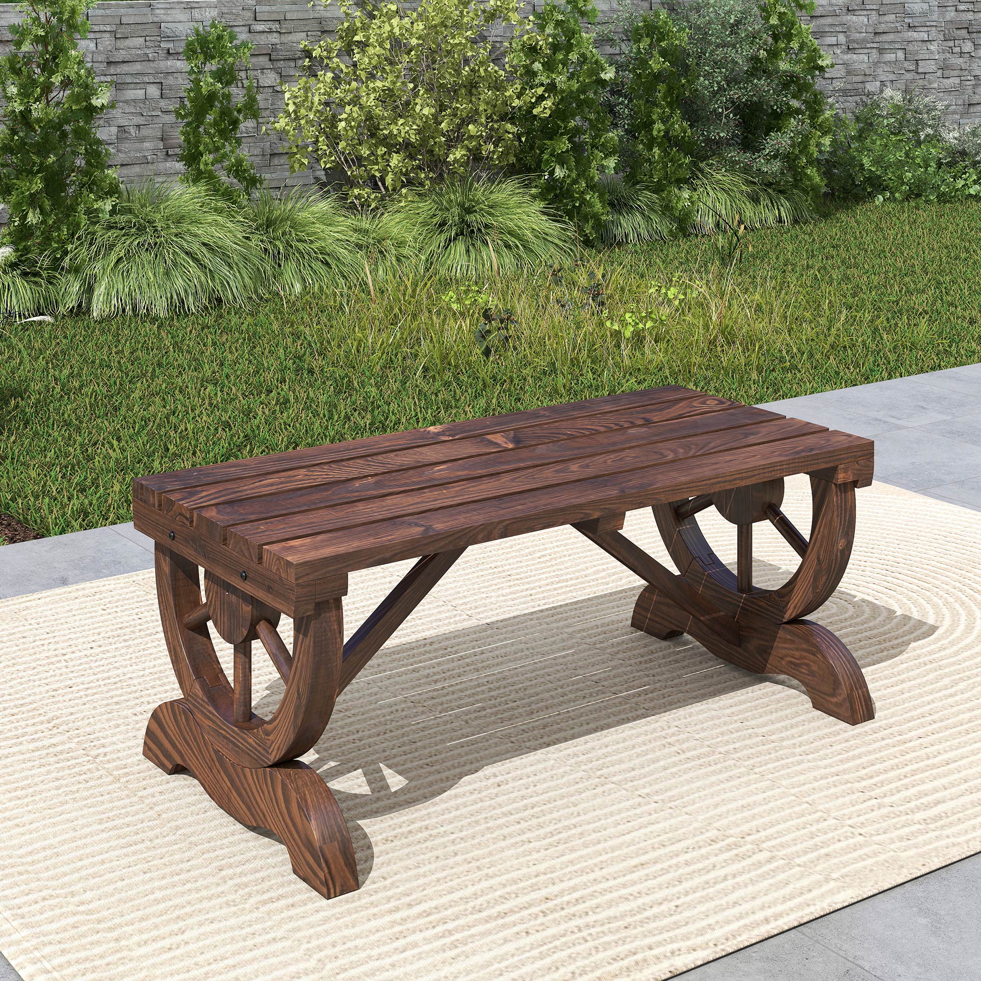 Gartenbank Holz Wetterfest Sitzbank Gartenmöbel Rustikale Bank Natur 98 x 50 x 39,5 cm