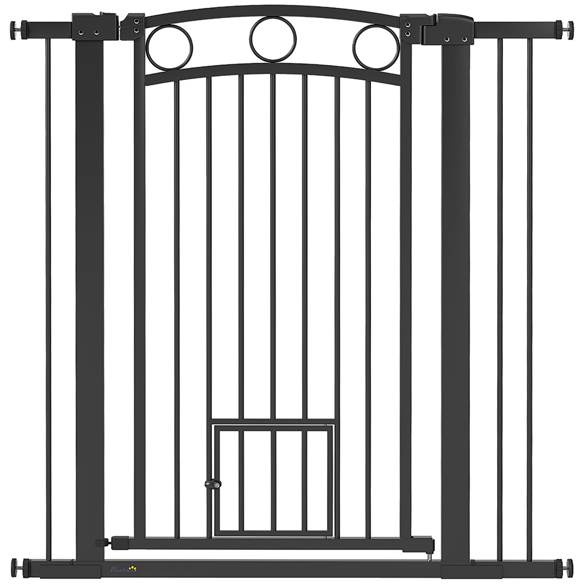 106 cm hohes Haustiergitter mit anpassbarer Breite, integrierte Katzentür, für Treppen und Türrahmen, Schwarz 106 cm hohes Haustiergitter mit anpassbarer Breite, integrierte Katzentür, für Treppen und Türrahmen, Schwarz