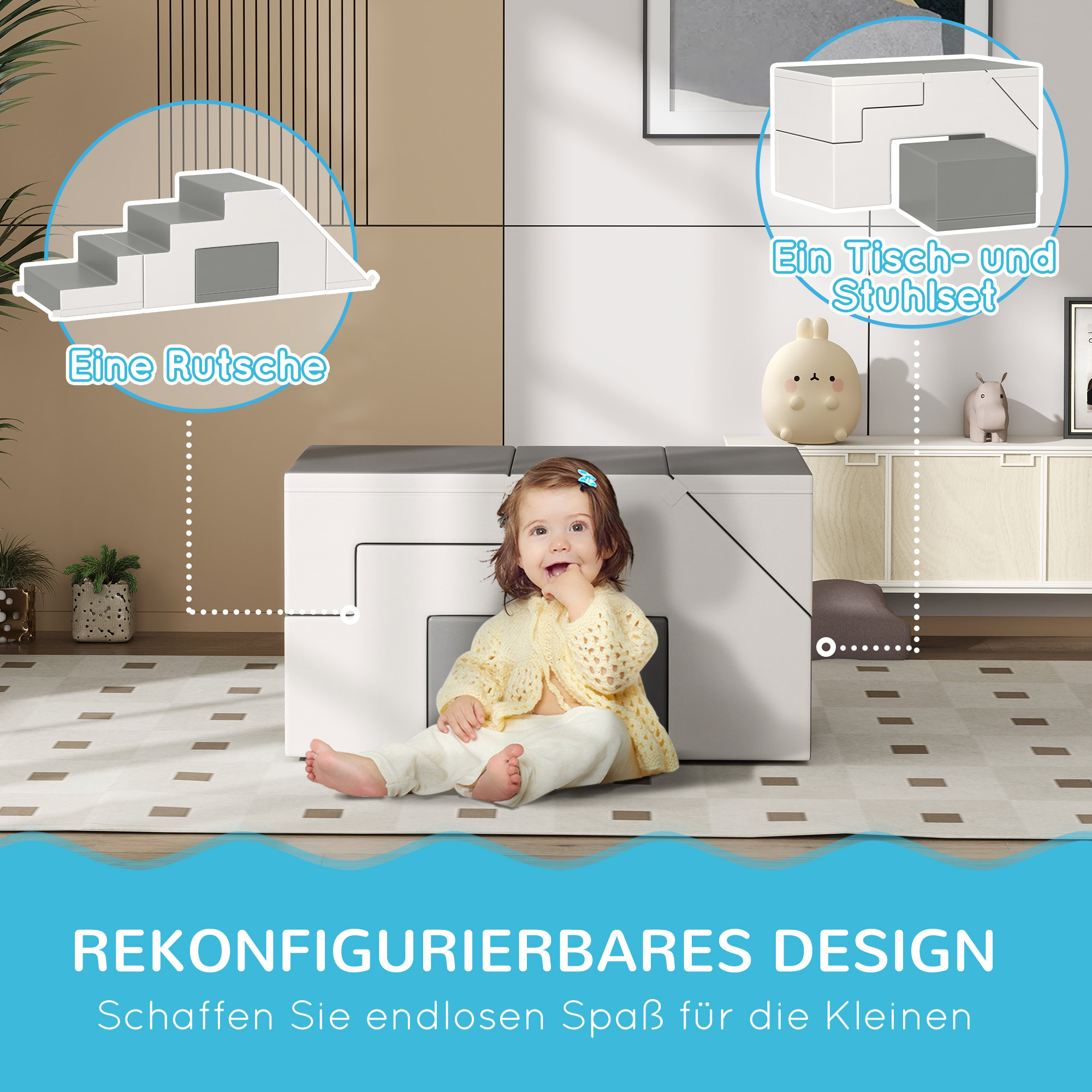 Kletter- und Rutschspielzeug für Kinder, fördert Motorik, Kunstleder, EPE-Schaum, 86x49x47 cm, Grau