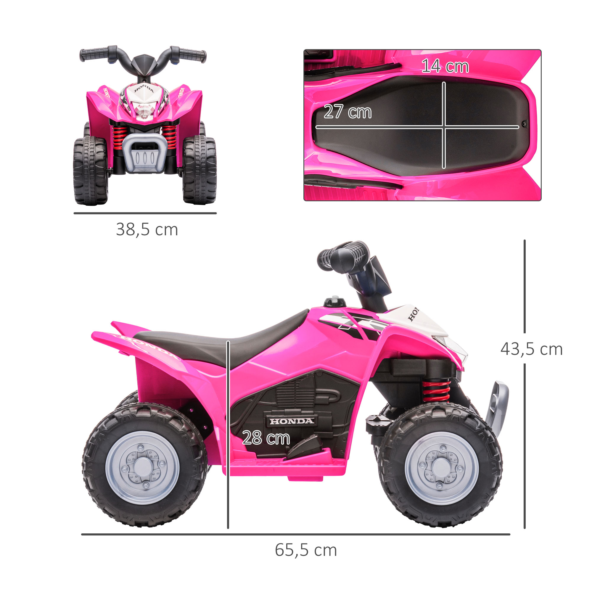 Elektro-Kinderquad, LED-Licht, Hupe, breite Reifen, bequemer Sitz, rutschfeste Griffe, Rosa