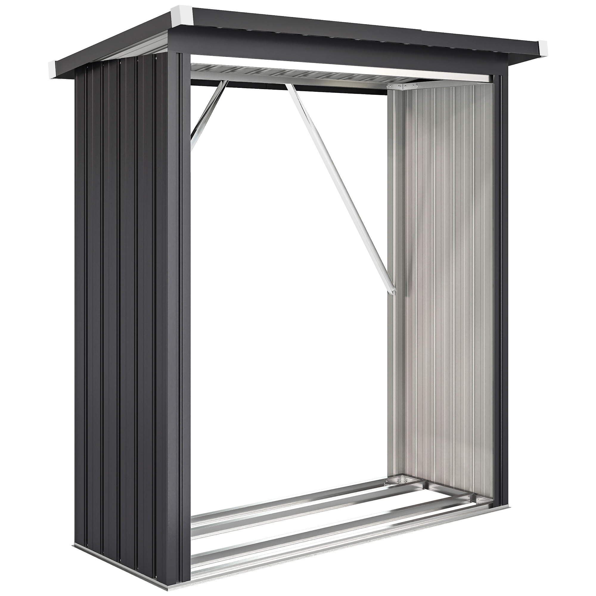 Brennholzschuppen, Feuerholzunterstand, Stahl, erhöhter Boden, Schrägdach, 150 x 66,5 x 150 cm, Dunkelgrau Brennholzschuppen, Feuerholzunterstand, Stahl, erhöhter Boden, Schrägdach, 150 x 66,5 x 150 cm, Dunkelgrau