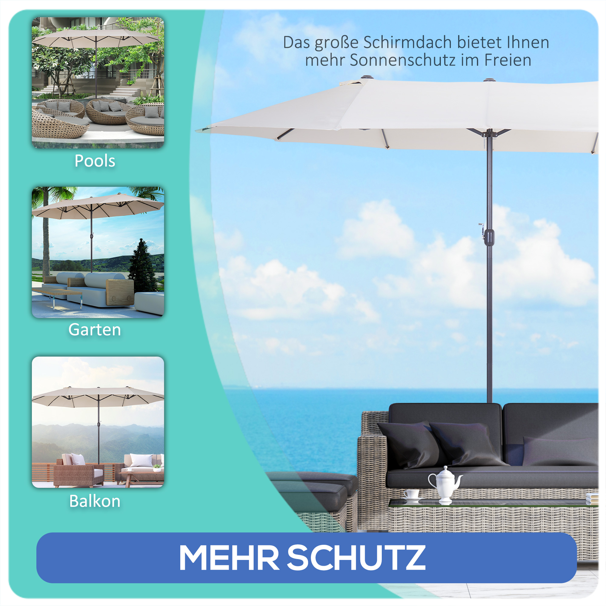 XXL Sonnenschirm mit Handkurbel wetterbeständig 455 cm x 270 cm x 240 cm Stahl Polyester Beige