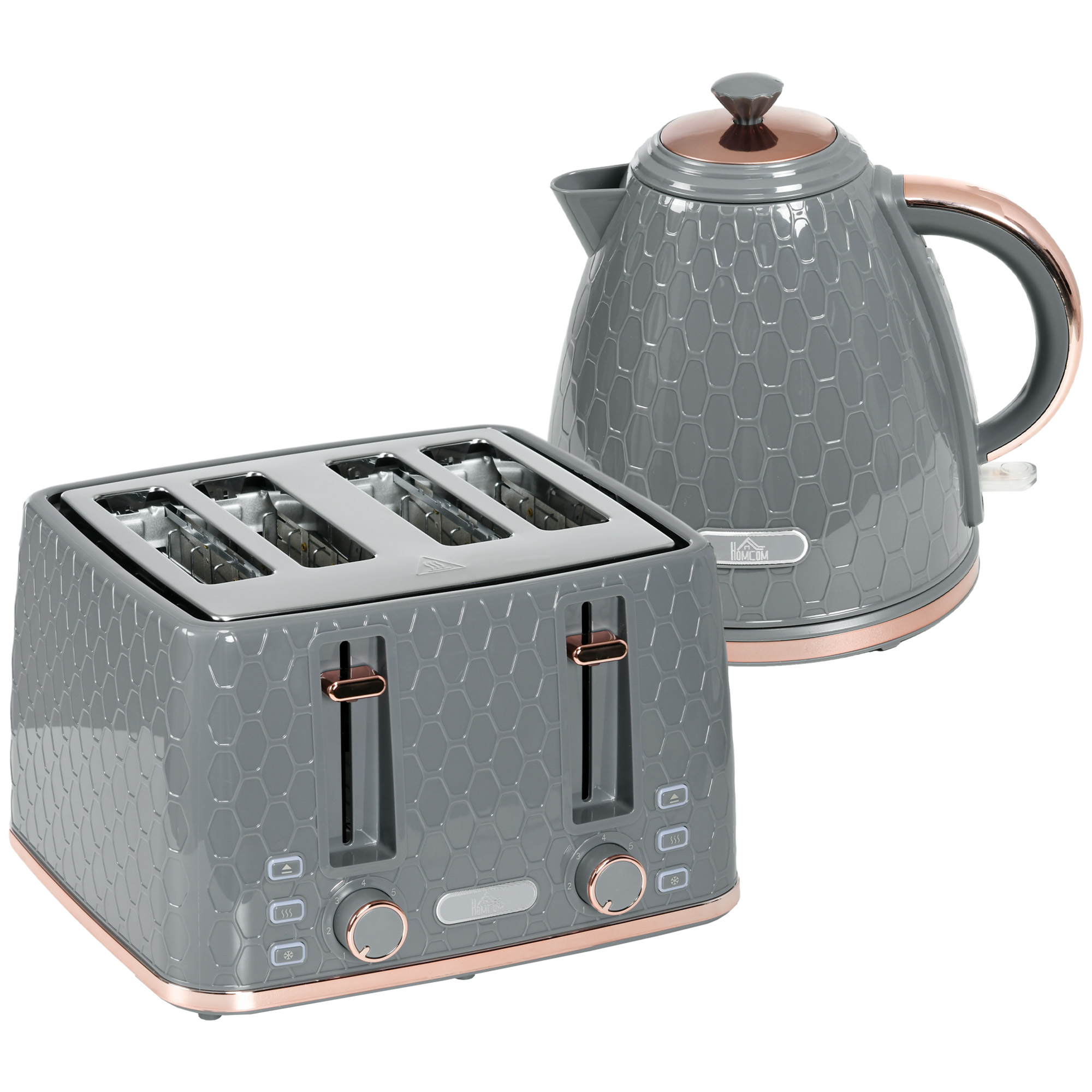 2-in-1 Küchenset, Toaster und Wasserkocher, mehrere Optionen, 1,7 L, 4 Toastscheiben gleichzeitig, Kunststoff, Grau