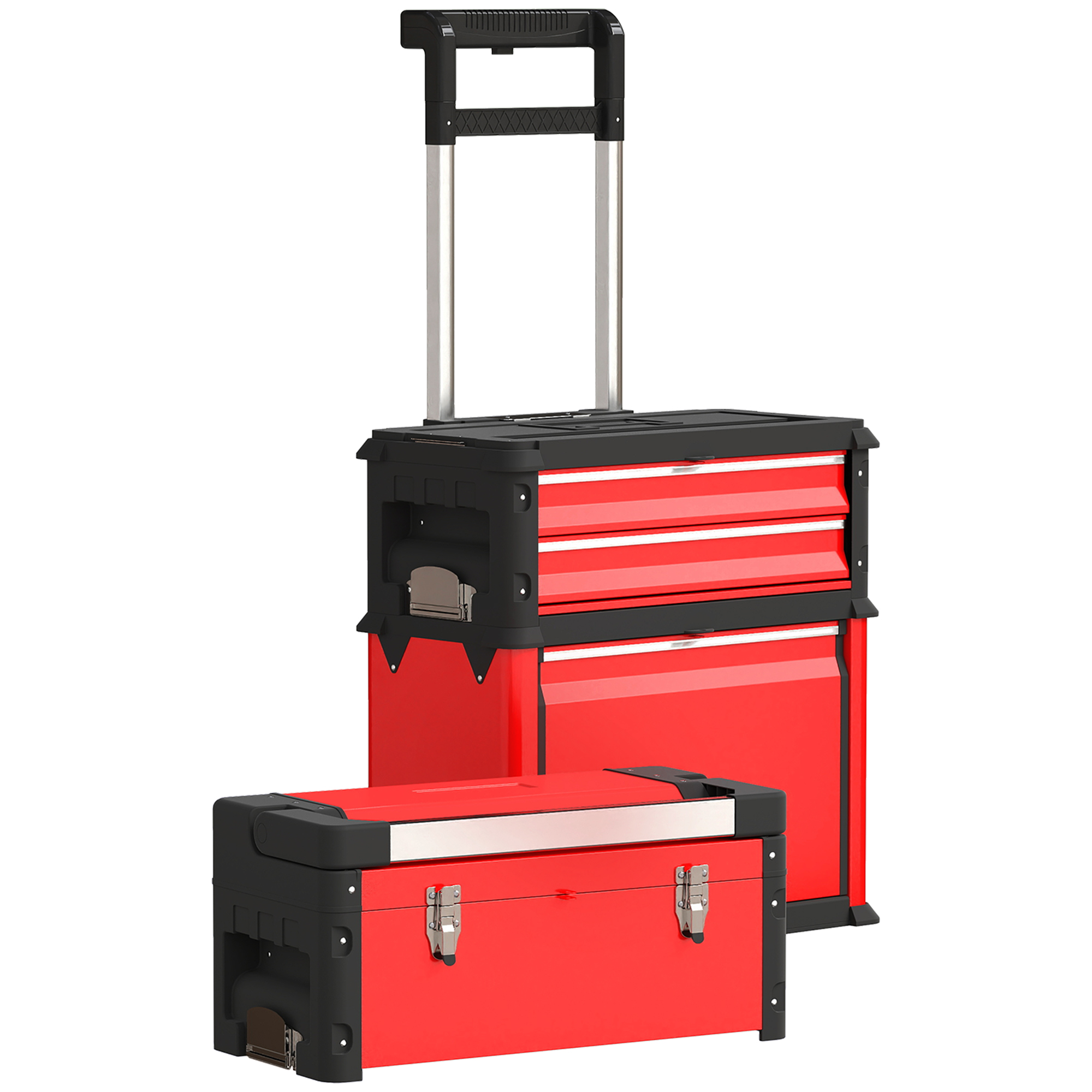 3-stufiges Werkzeugkasten-Set, mit Rädern, ineinandergreifend, Stahl, Kunststoff 3-stufiges Werkzeugkasten-Set, mit Rädern, ineinandergreifend, Stahl, Kunststoff