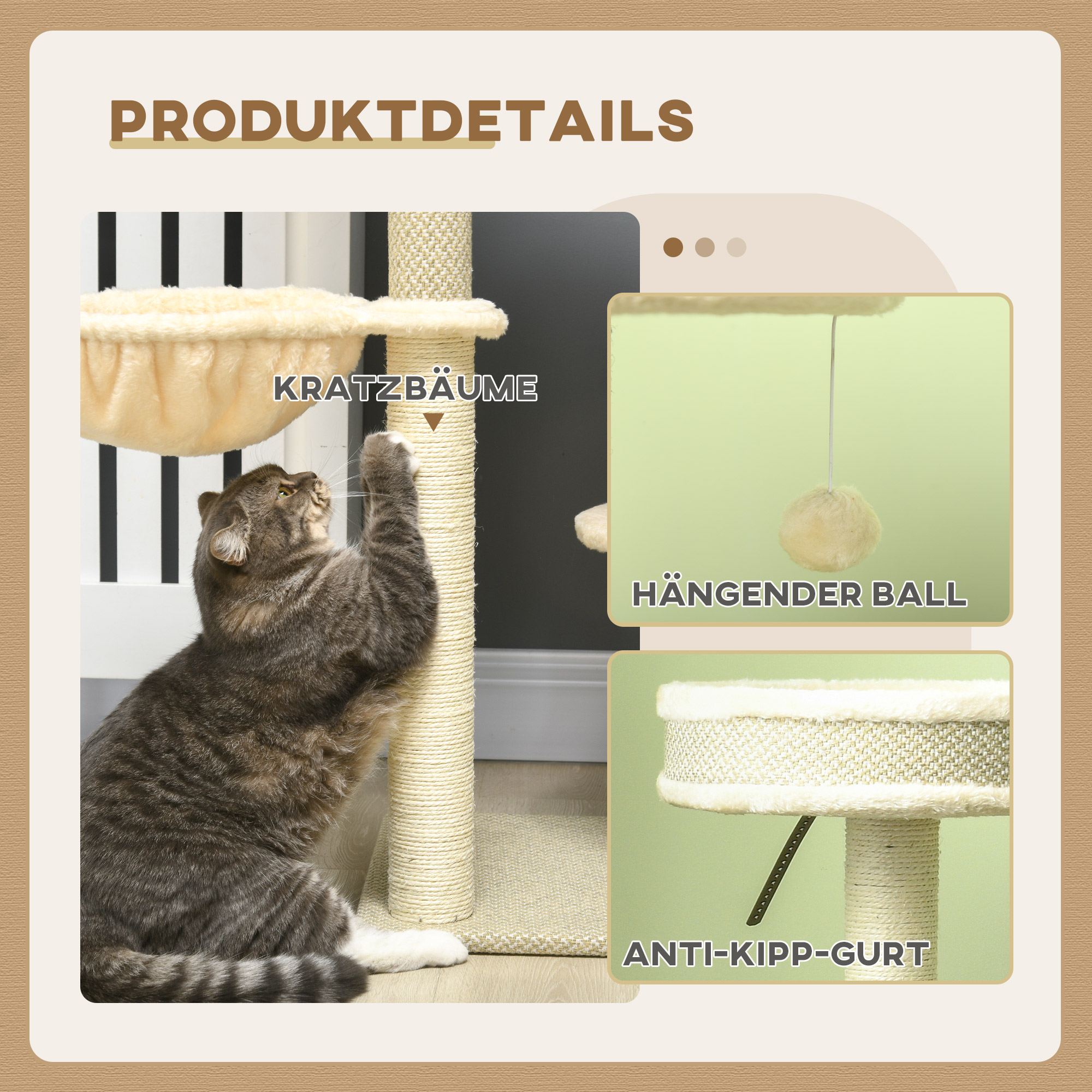 Kratzbaum Katzenbaum, 1 Katzenbett, 1 Katzenhöhle, 2 Liegeflächen, 124 cm x 59 cm x 40cm +Beige