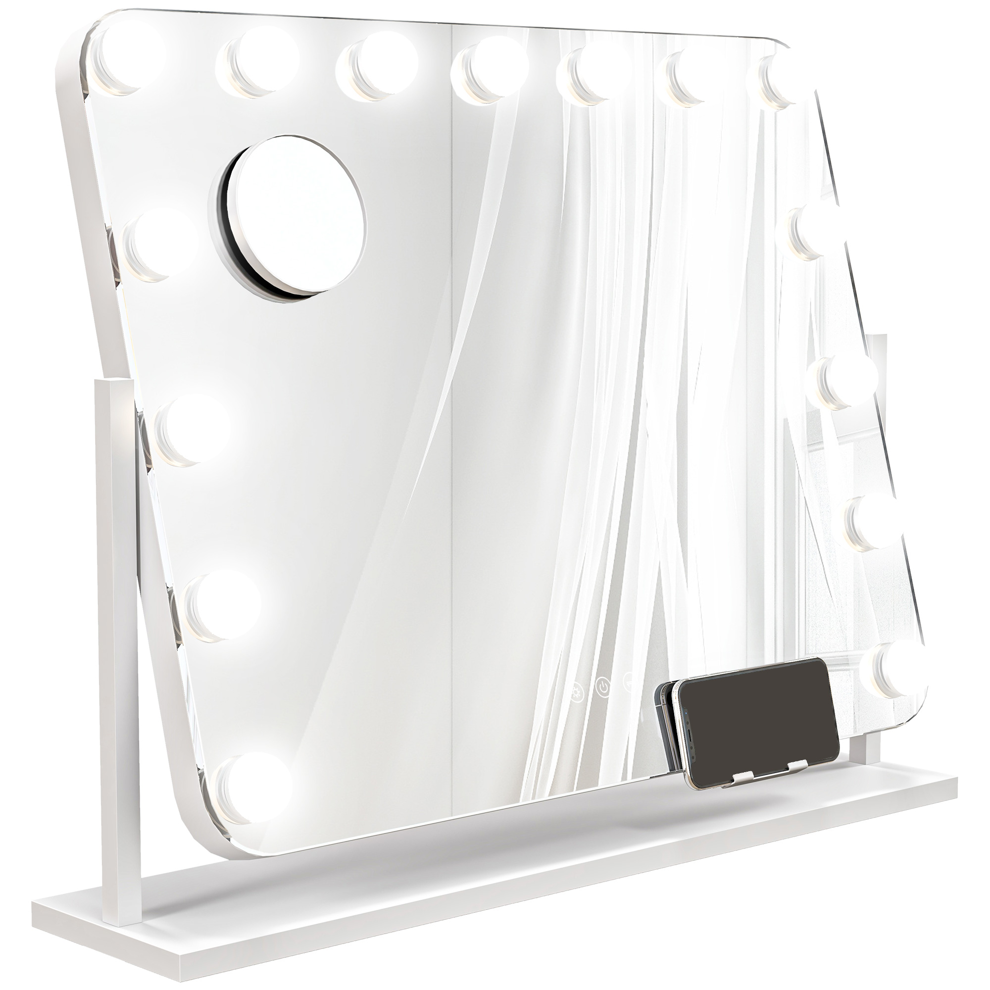 LED-Kosmetikspiegel, 3 Lichtmodi, dimmbar, Touchsteuerung, USB, 62,5 x 49,5cm, Weiß LED-Kosmetikspiegel, 3 Lichtmodi, dimmbar, Touchsteuerung, USB, 62,5 x 49,5cm, Weiß