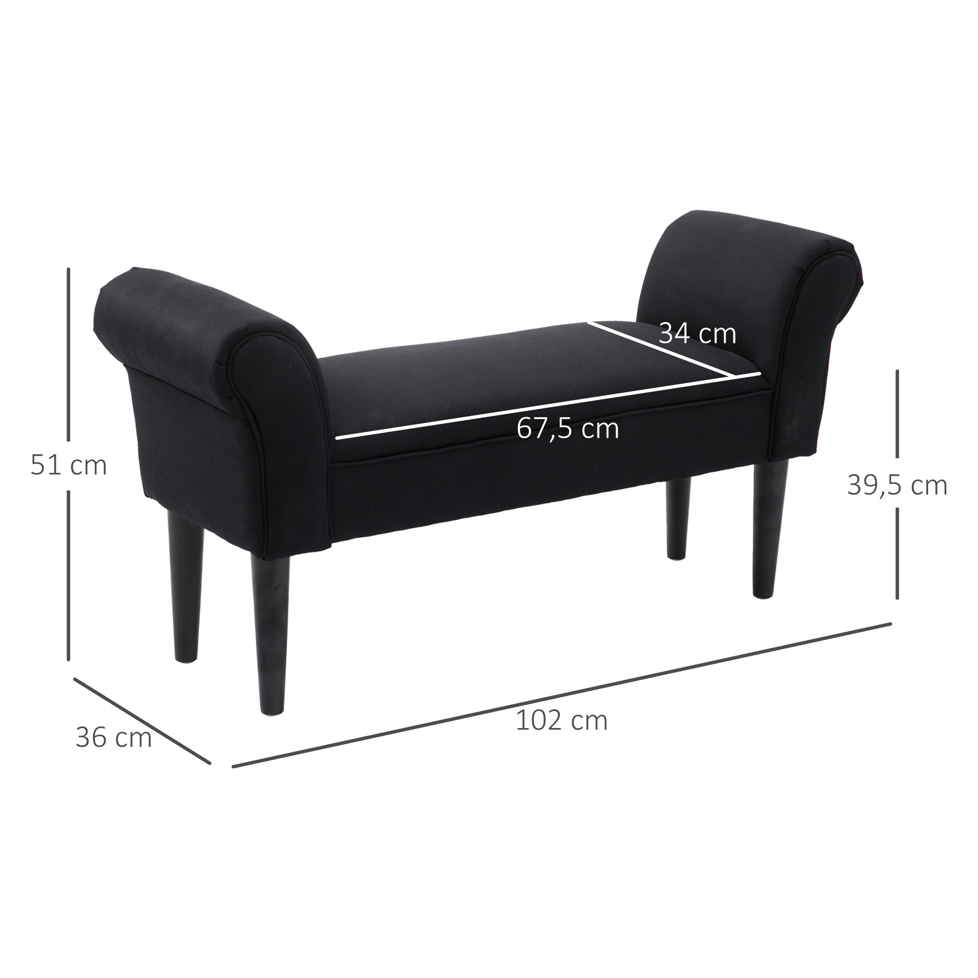 Sitzbank, Bettbank, zeitloses Design, weiche Polsterung, bis 130 kg, schwarz, 102 x 36 x 51 cm