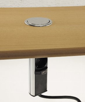 Schreibtisch-Einbausteckdose, rund Mini / versenkbar, Edelstahl, 3x Steckd,USB A+C