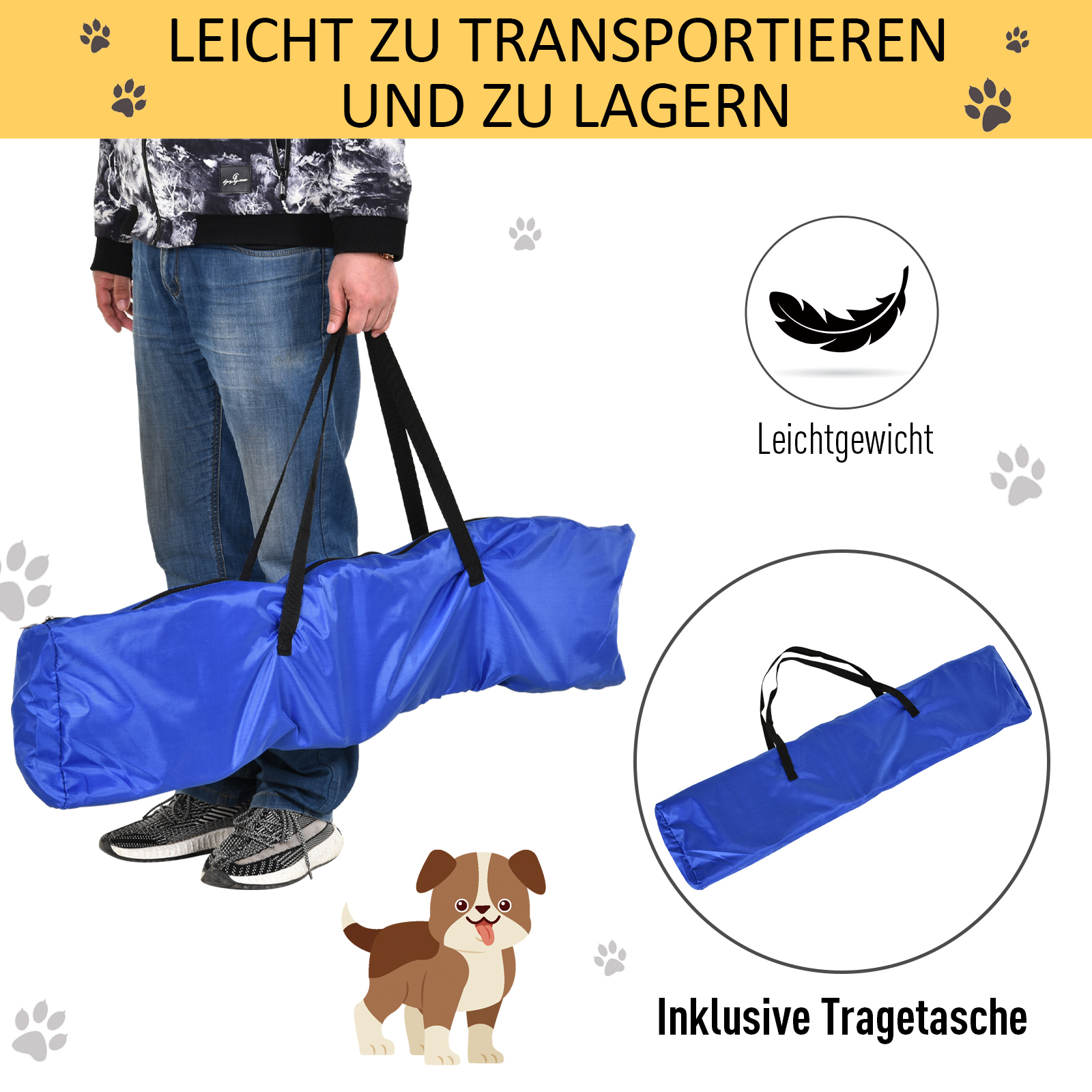 Agility Set Hunde 3-teiliges Agility-Ausrüstung für Hundetraining Steckhürdenset mit 6 Slalomstangen höhenverstellbar Hürden Sprungreifen Tragetasche Agilityset für Spiele Training