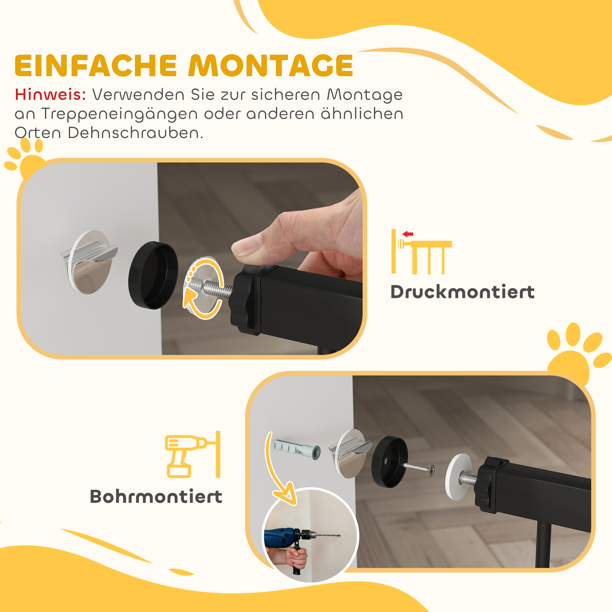 Türschutzgitter Hund, 76-104 cm Absperrgitter ohne Bohren, Treppengitter
