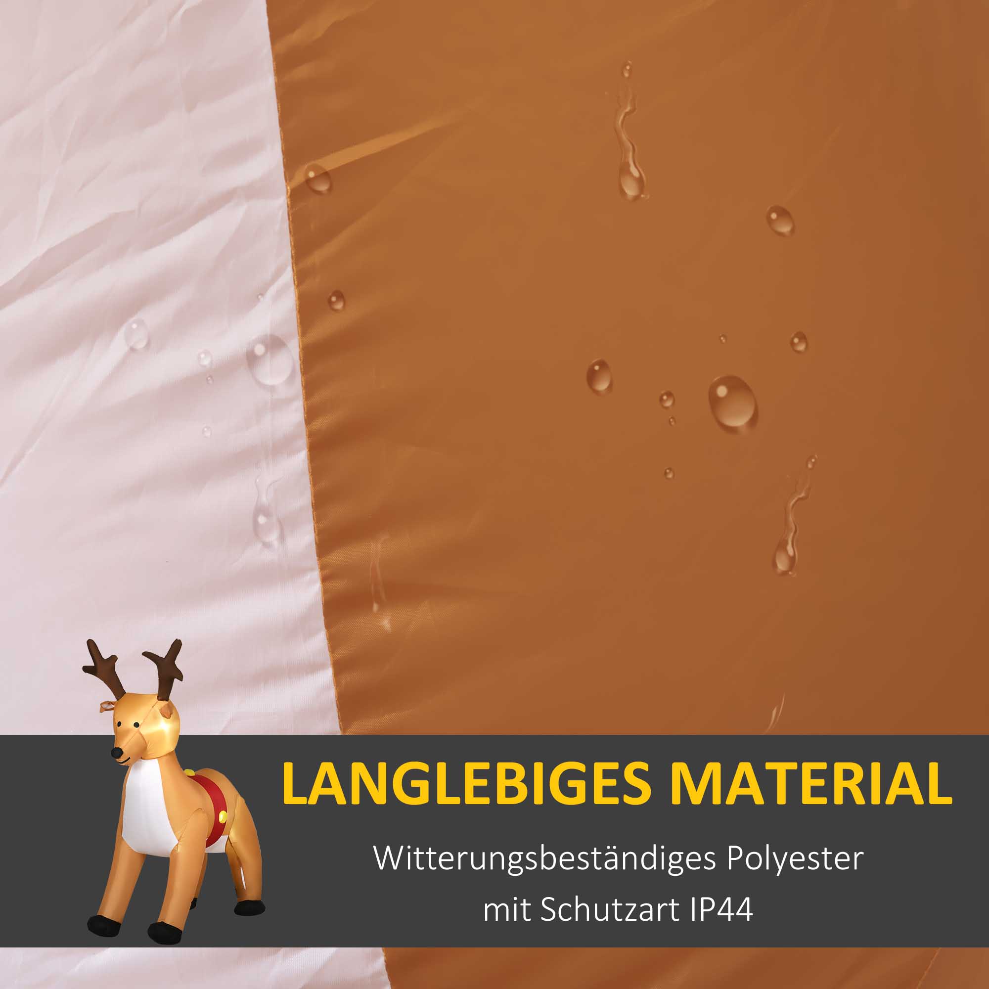 Aufblasbares Rentier, 1,8 m, LED-Lichter, Zubehör, automatisches Aufblasen, Gelb