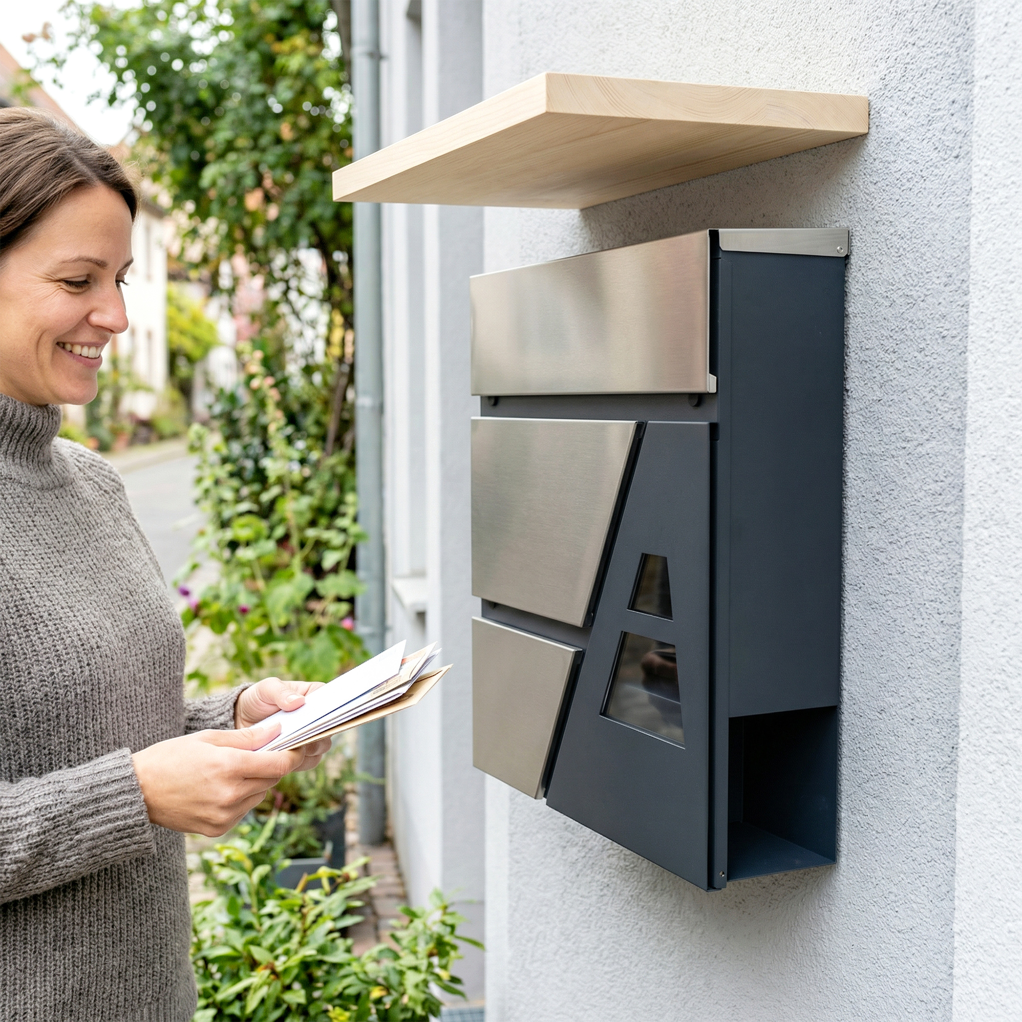 Briefkasten Wandmontage Wetterfest mit Zeitungshalter und 2 Schlüsseln für Außenwand, Dunkelgrau