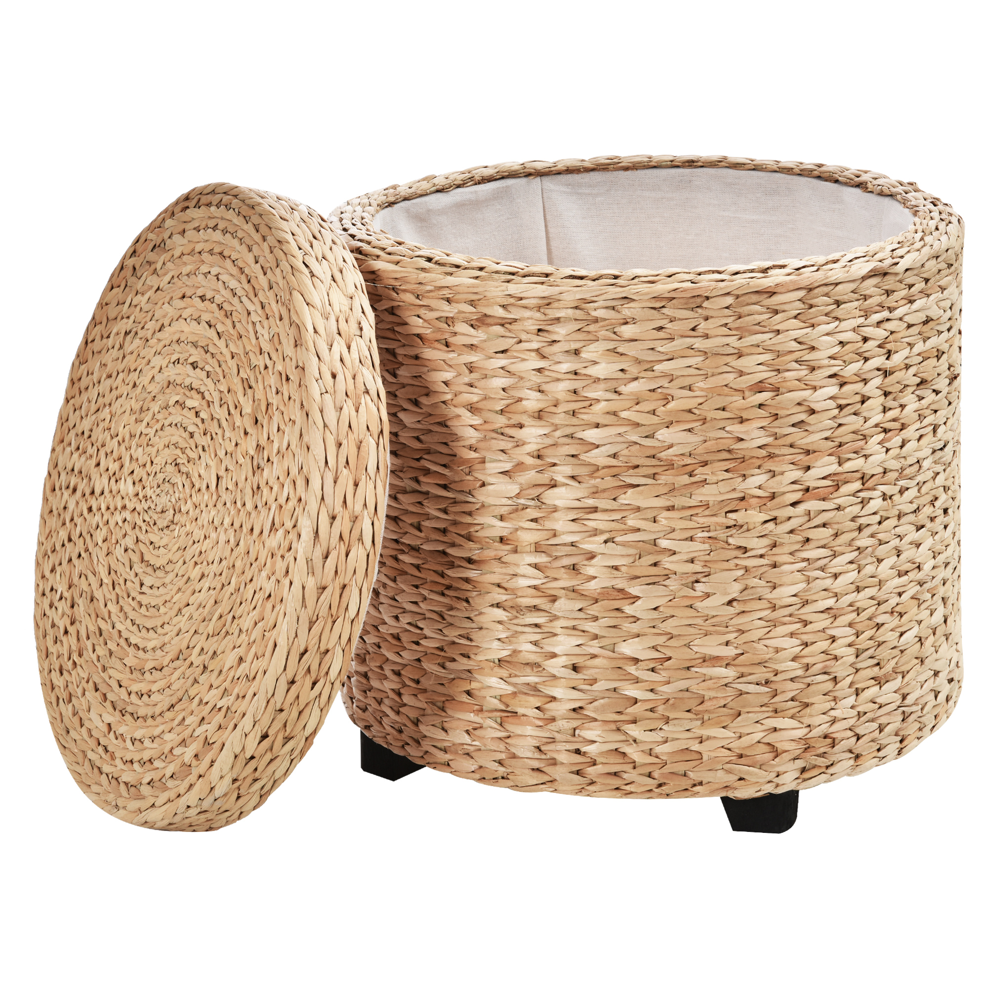 Sitzhocker mit Stauraum Hocker mit Deckel, Runder Fußhocker Sitzwürfel Aufbewahrungsbox Polsterhocker mit Beine, 43 x 43 x 43 cm Khaki