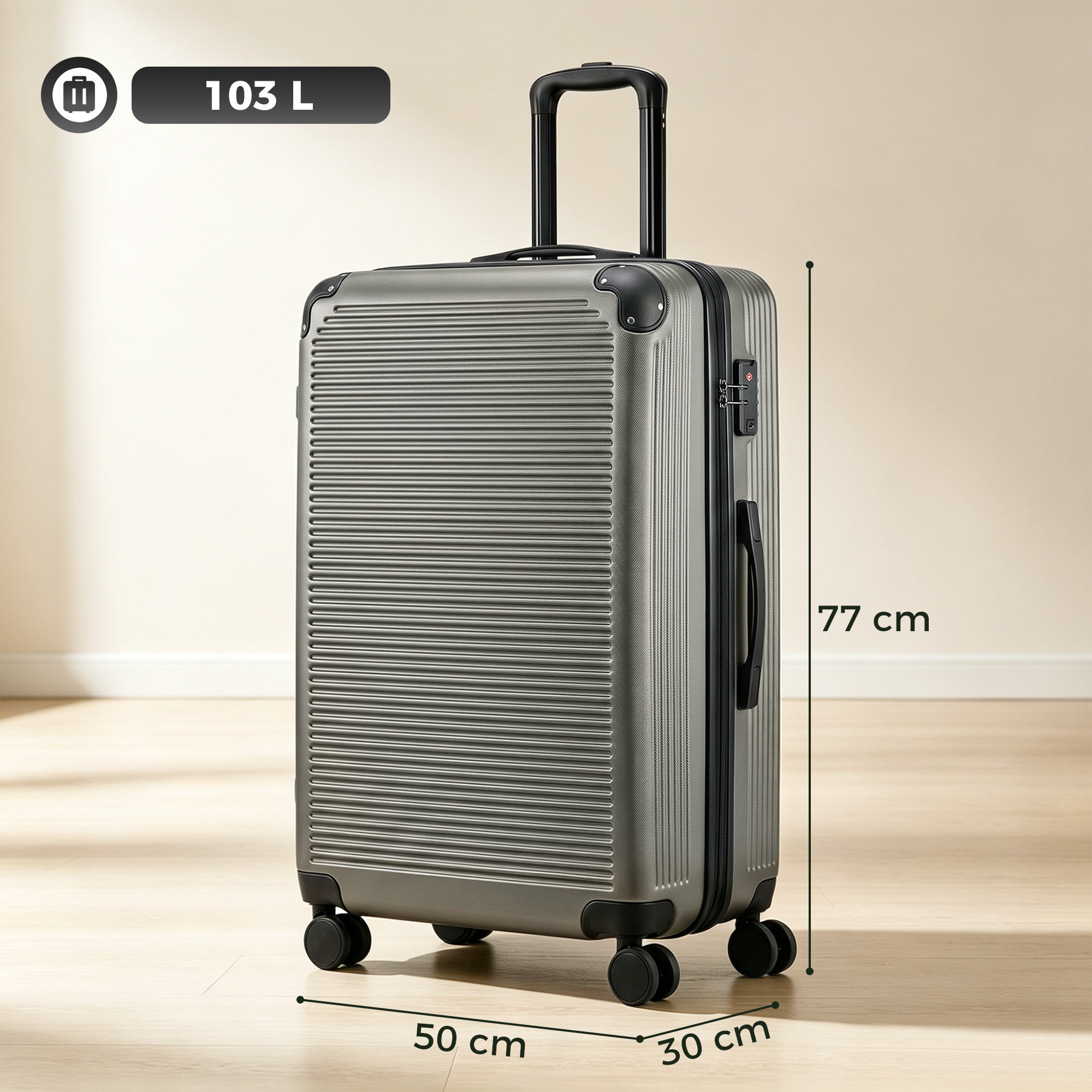 Reisekoffer Hartschale erweiterbar Rollkoffer Trolley 4 Rollen TSA Schloss 77 cm Dunkelgrau