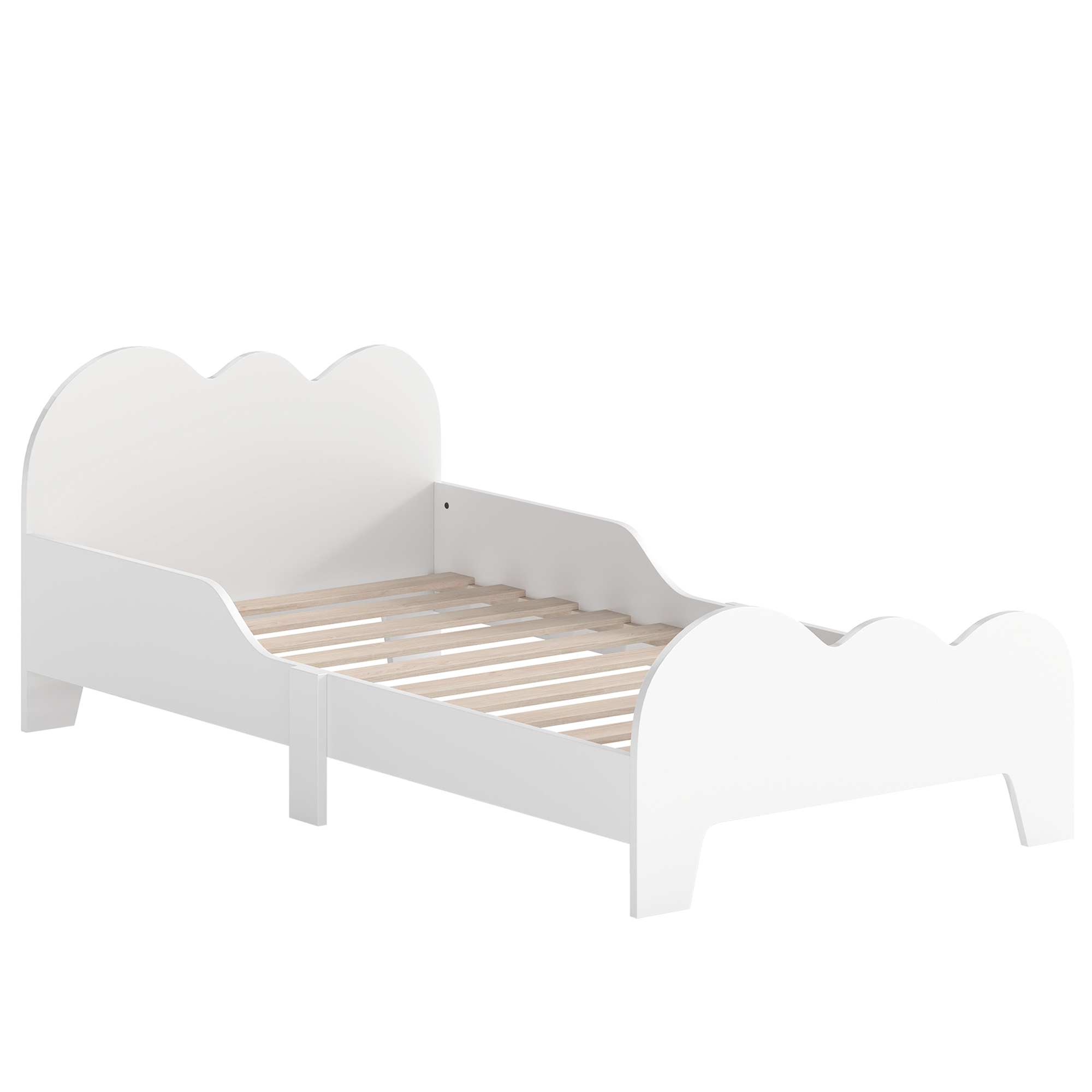 Kinderbett 140 x 70 cm Kleinkindbett mit Rausfallschutz, Lattenrost, Wolken-Design 3-8 Jahre, ohne Matratze, Weiß