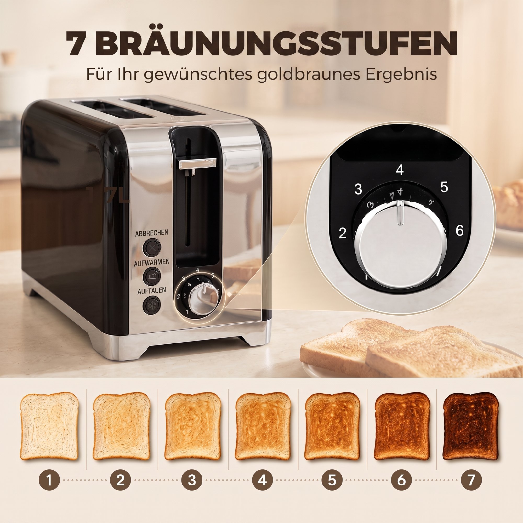 Wasserkocher und Toaster Set mit Thermometer, 1,7 l, 2200 W Wasserkocher, 2-Scheiben-Toaster mit 7 Bräunungsstufen