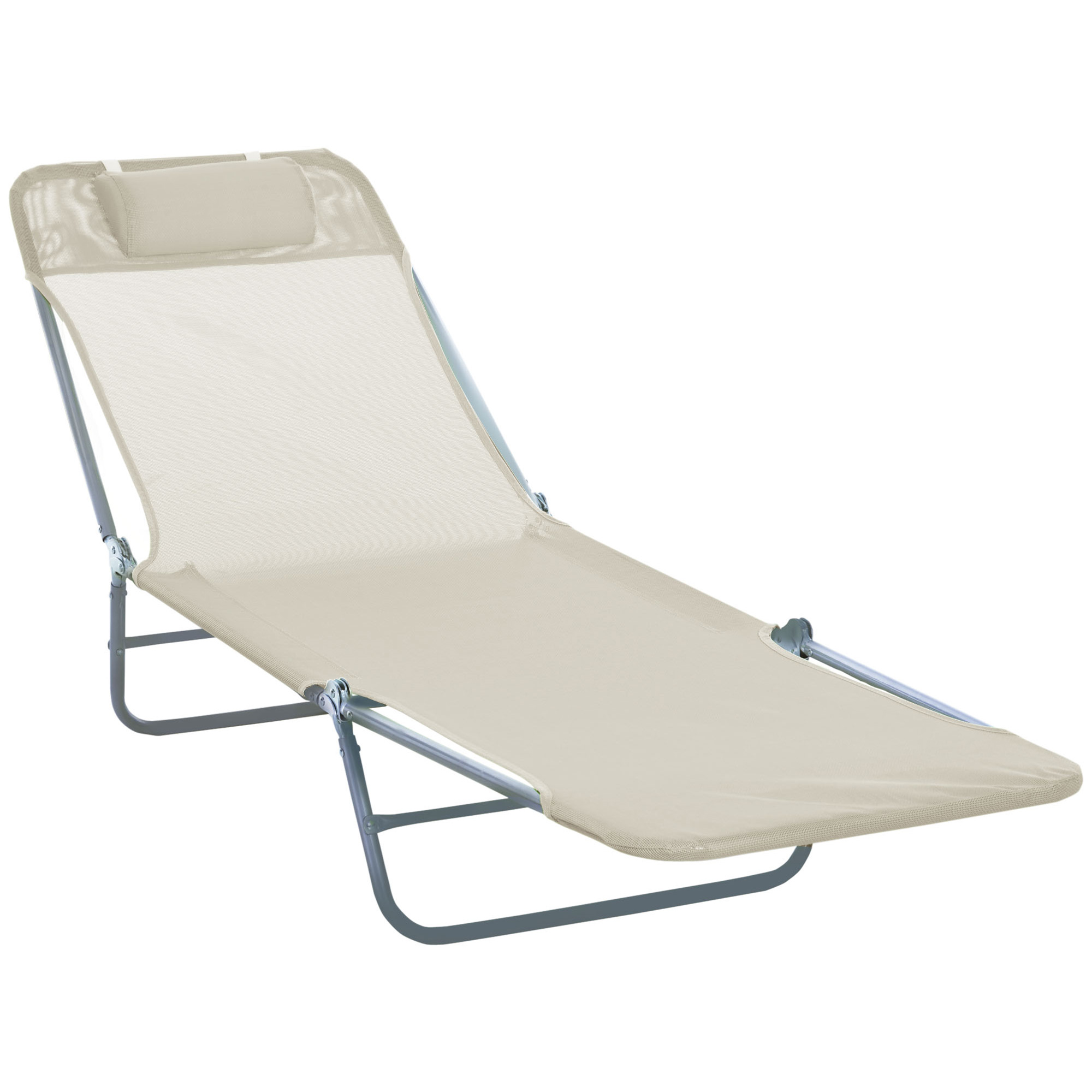 Sonnenliege klappbar Gartenliege mit Kopfkissen Liegestuhl verstellbar mit 5-Fach Campingliege bis 120kg belastbar für Garten, Balkon und Pool geeignet, 4 Farben(Creme)