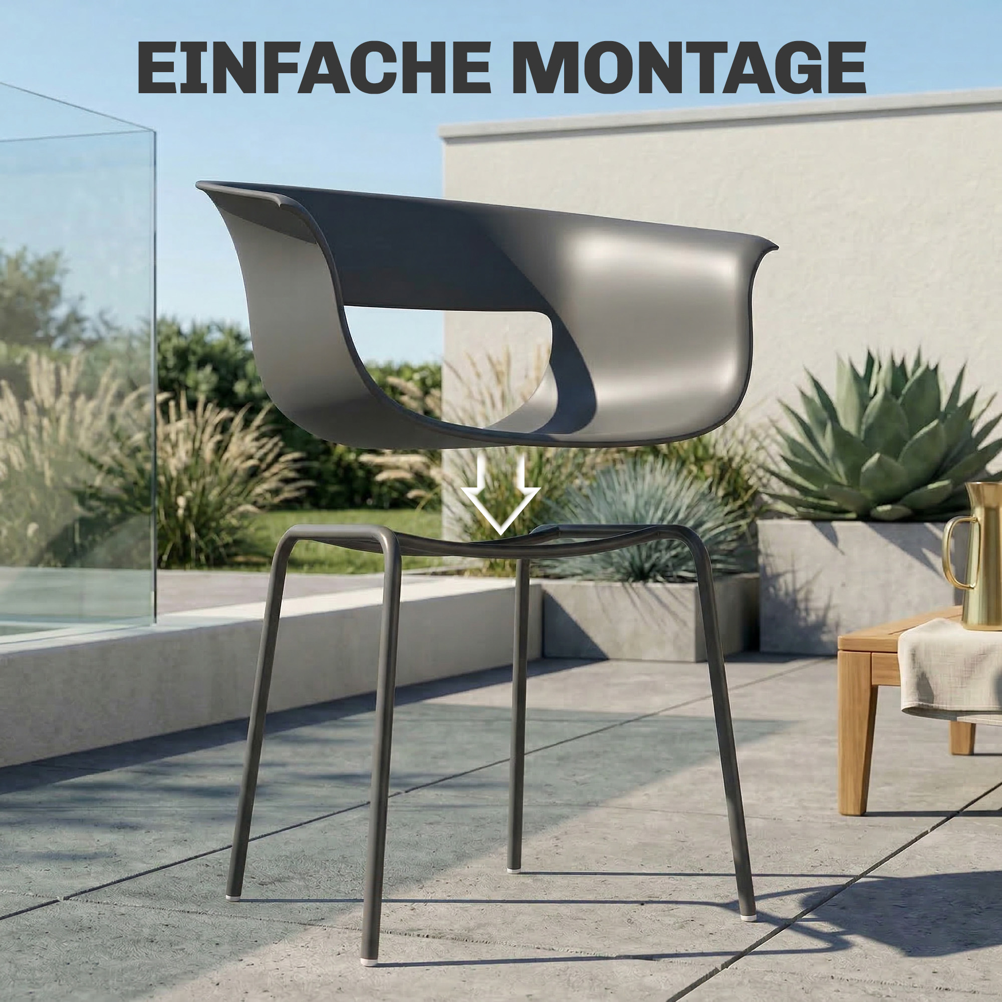 Gartenstühle 4er Set ergonomisch Balkonstühle mit Ausschnittdesign Armlehne Wetterfest rostbeständig Dunkelgrau