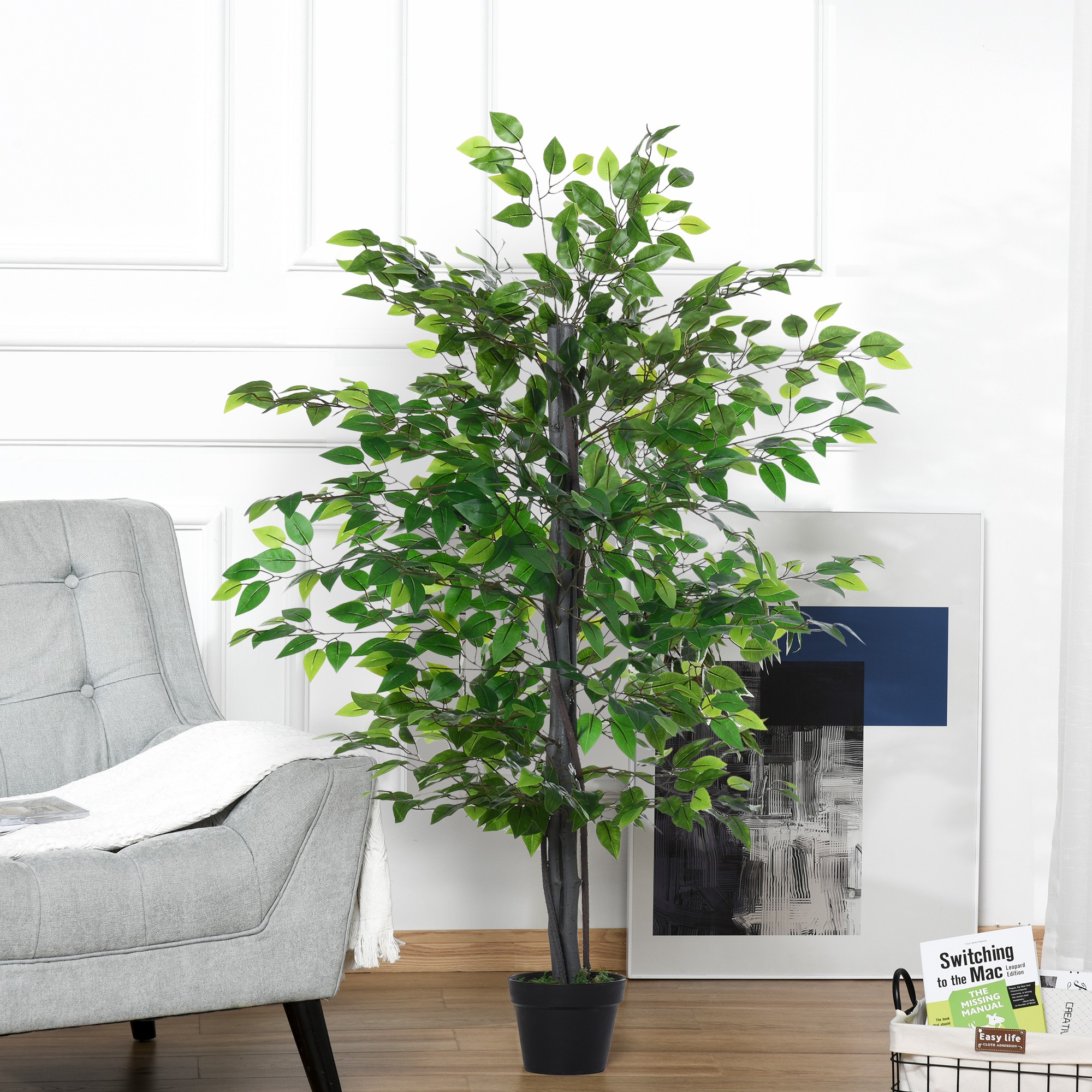 Künstlicher Ficus-baum groß 145 cm, Kunstbaum, Kunstpflanze, Plastik Künstliche Pflanzen im Topf, Fake Plant wie echt für Wohnzimmer Schlafzimmer Büro Garten Moderne Dekoration Geschenk