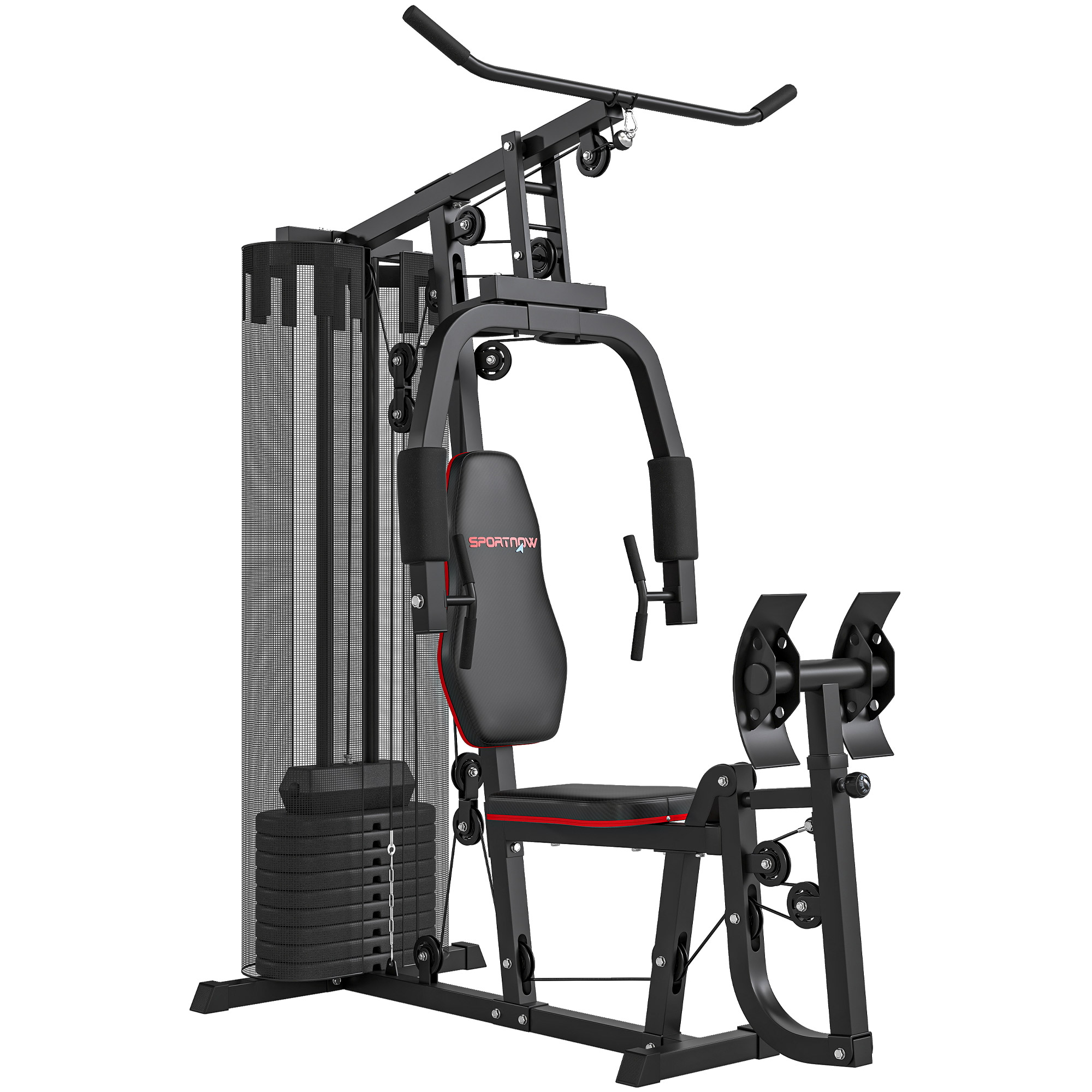 Heim-Fitnessstation mit 45 kg Gewichtsblöcken, Hochseilzug, Bruststation, Beinpresse für vielseitiges Training
