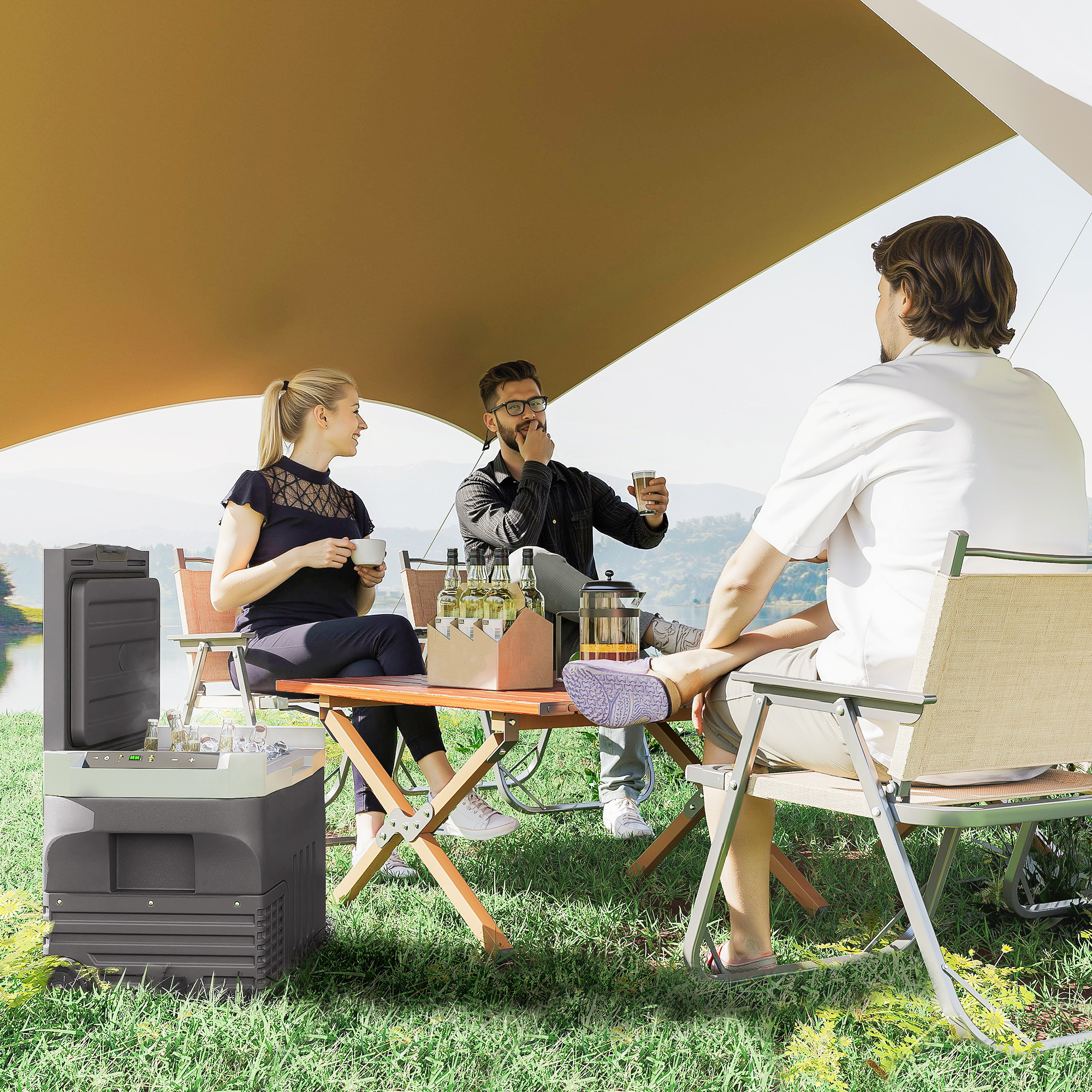 30 Liter Kompressor Kühlbox elektrische Kühlbox mit LED ECO Modus Anschluss Kühlhaltefunktion Schwarz