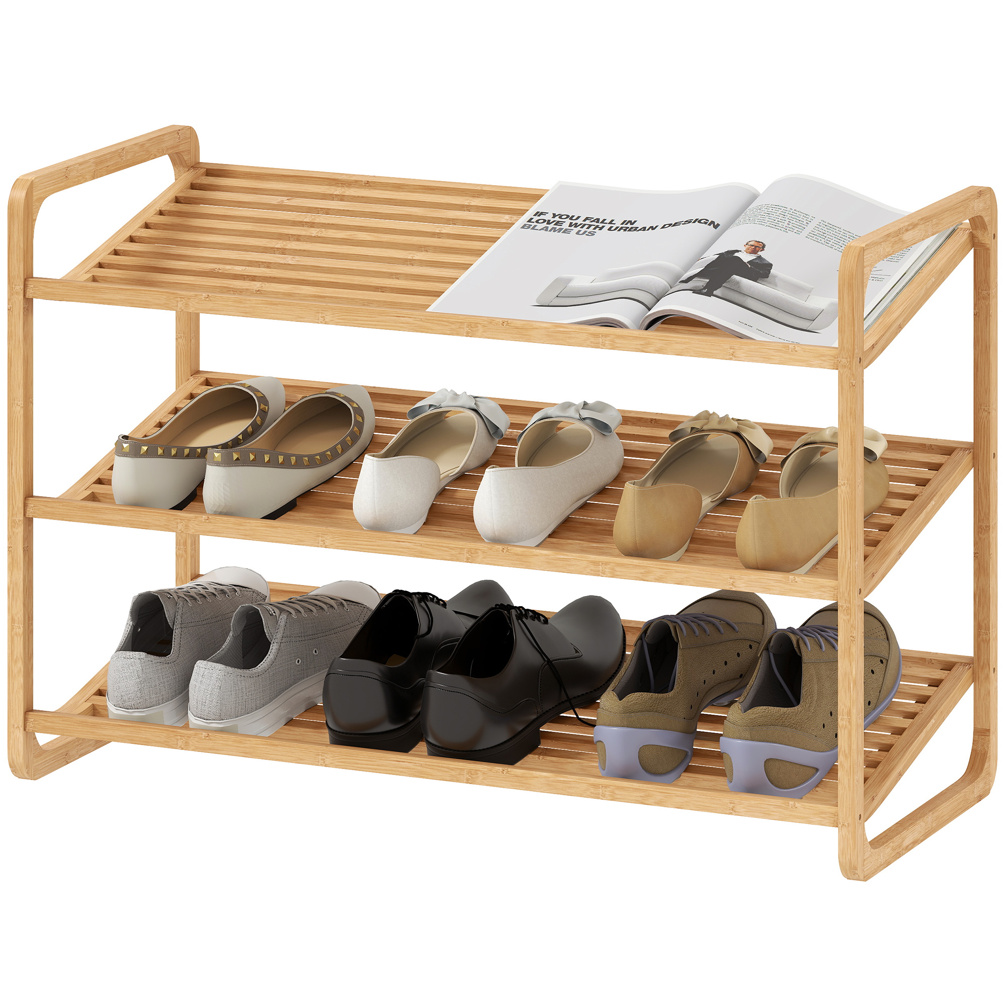 Bambusregal, Schuhregal, Flurregal, 3-stufiges Design, 30 kg Belastbarkeit, Holz Bambusregal, Schuhregal, Flurregal, 3-stufiges Design, 30 kg Belastbarkeit, Holz