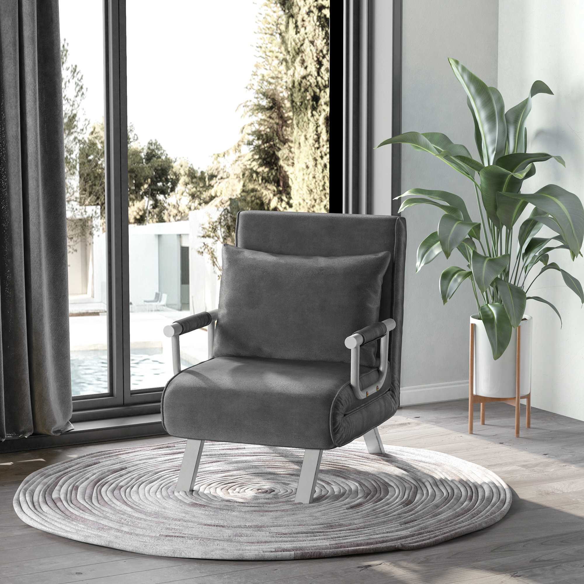 Relaxsessel Liegesessel Sessel, Liegefunktion, Gästebett, 65 cm x 69 cm x 80 cm, Grau