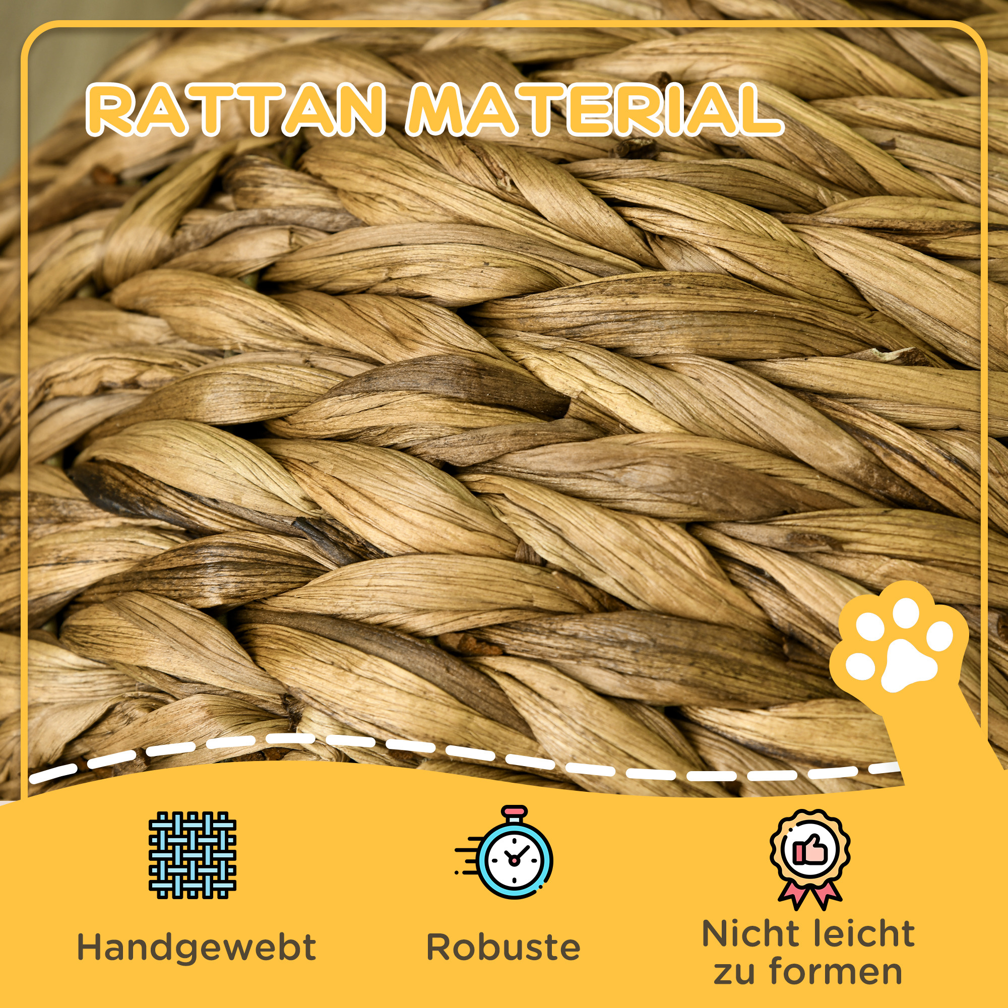 Rattan Katzenkorb Katzenhöhle Katzenhütte Katzenbett mit Kissen Haustierbett Wasserhyazinthe Braun 40 x 37 x 51 cm