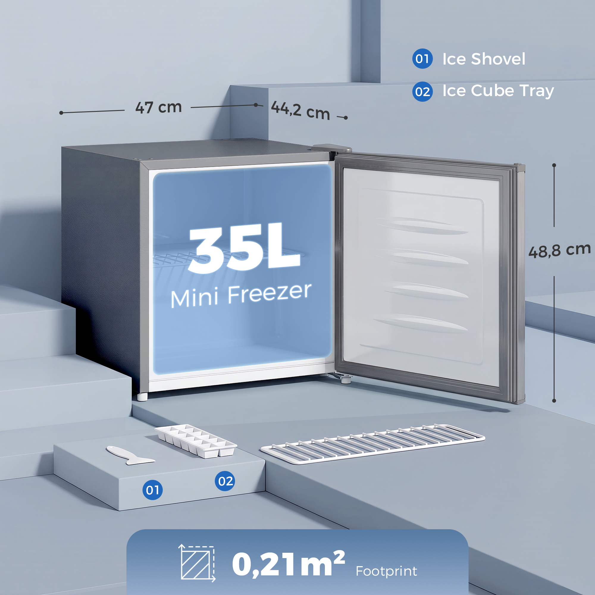 Mini-Gefrierschrank 35 L Gefrierbox elektrisch freistehend 161 W Mini Gefriertruhe 47 x 44,2 x 48,8 cm Grau