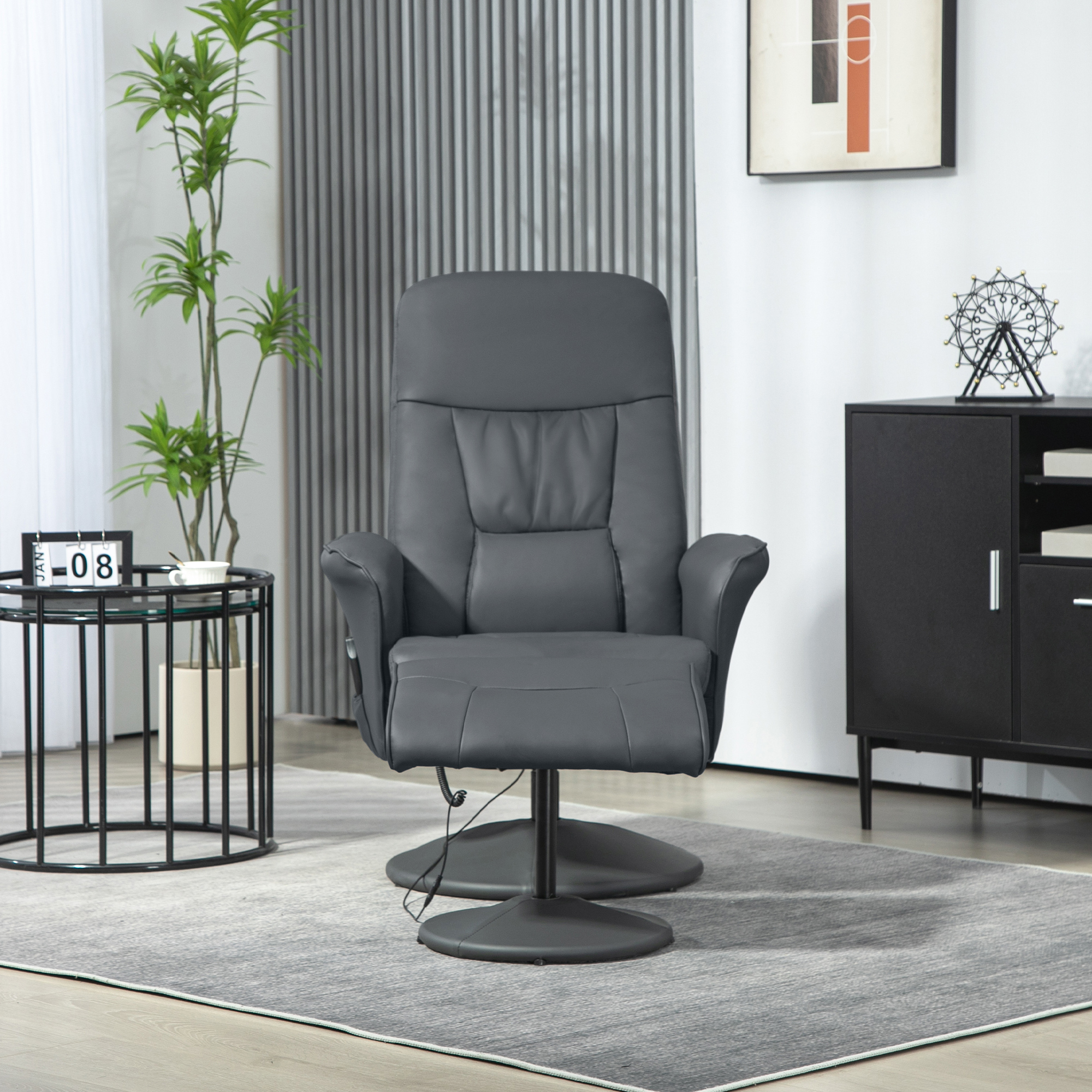 Massagesessel mit Fußhocker, Ergonomischer Stuhl mit 10 Vibrationspunkten, Kunstleder, 76 x 81 x 105 cm, Dunkelgrau