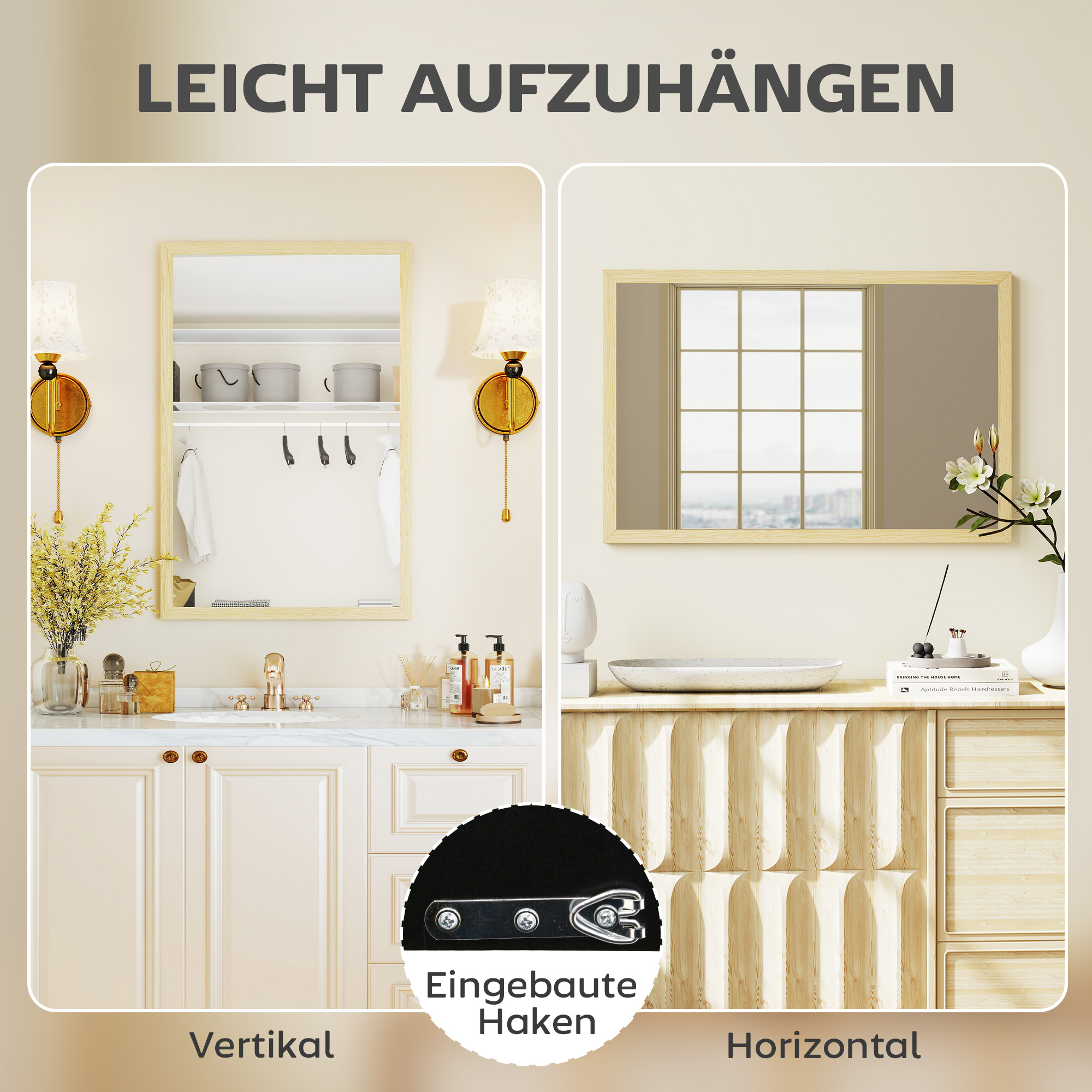 Wandspiegel, 40 x 60 cm, Dekorativer Hängespiegel, einfache Montage, inkl. Schrauben