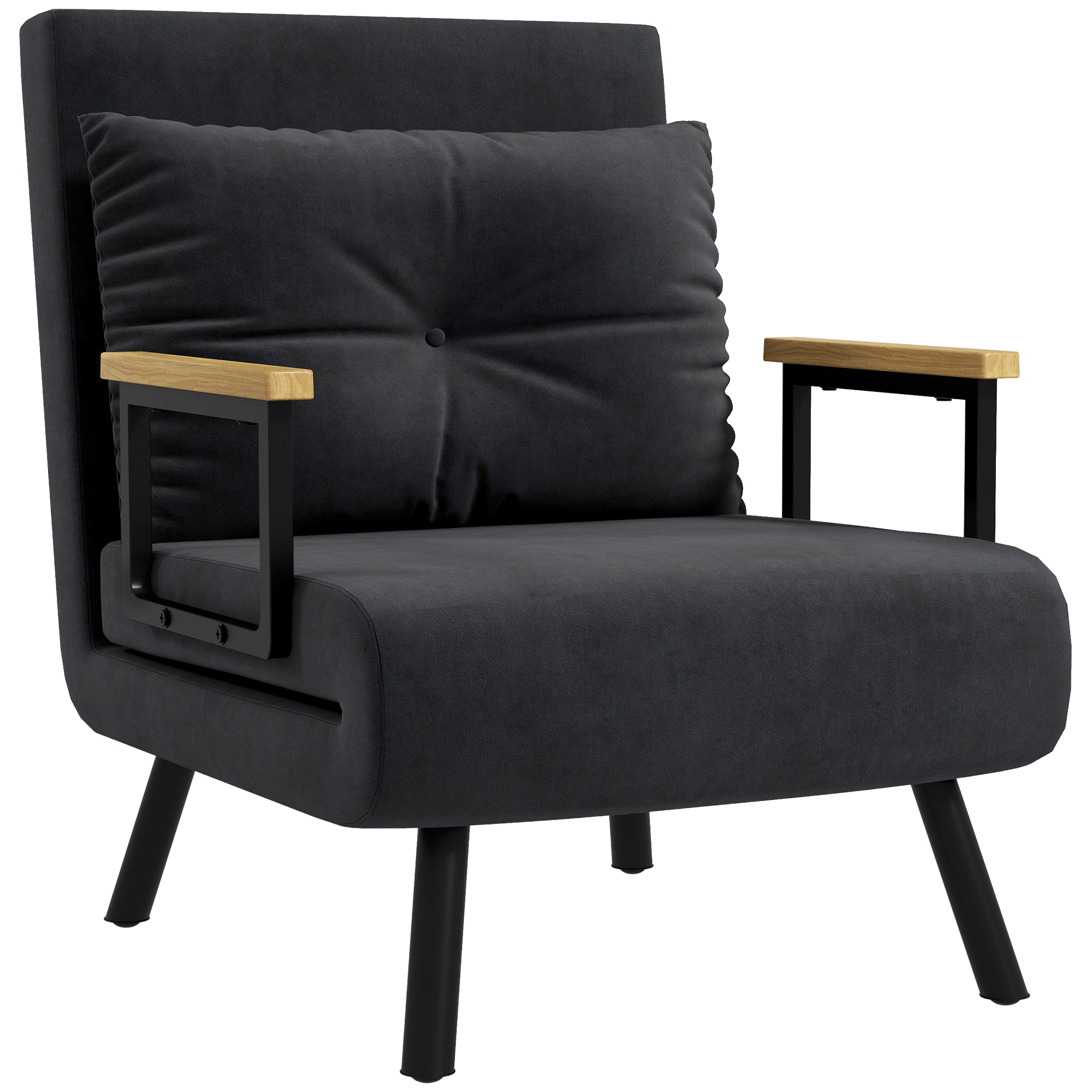 Relaxsessel im Skandidesign, Liegesessel, Lesesessel. ink. Kissen mit Knopfhefung, Schwarz