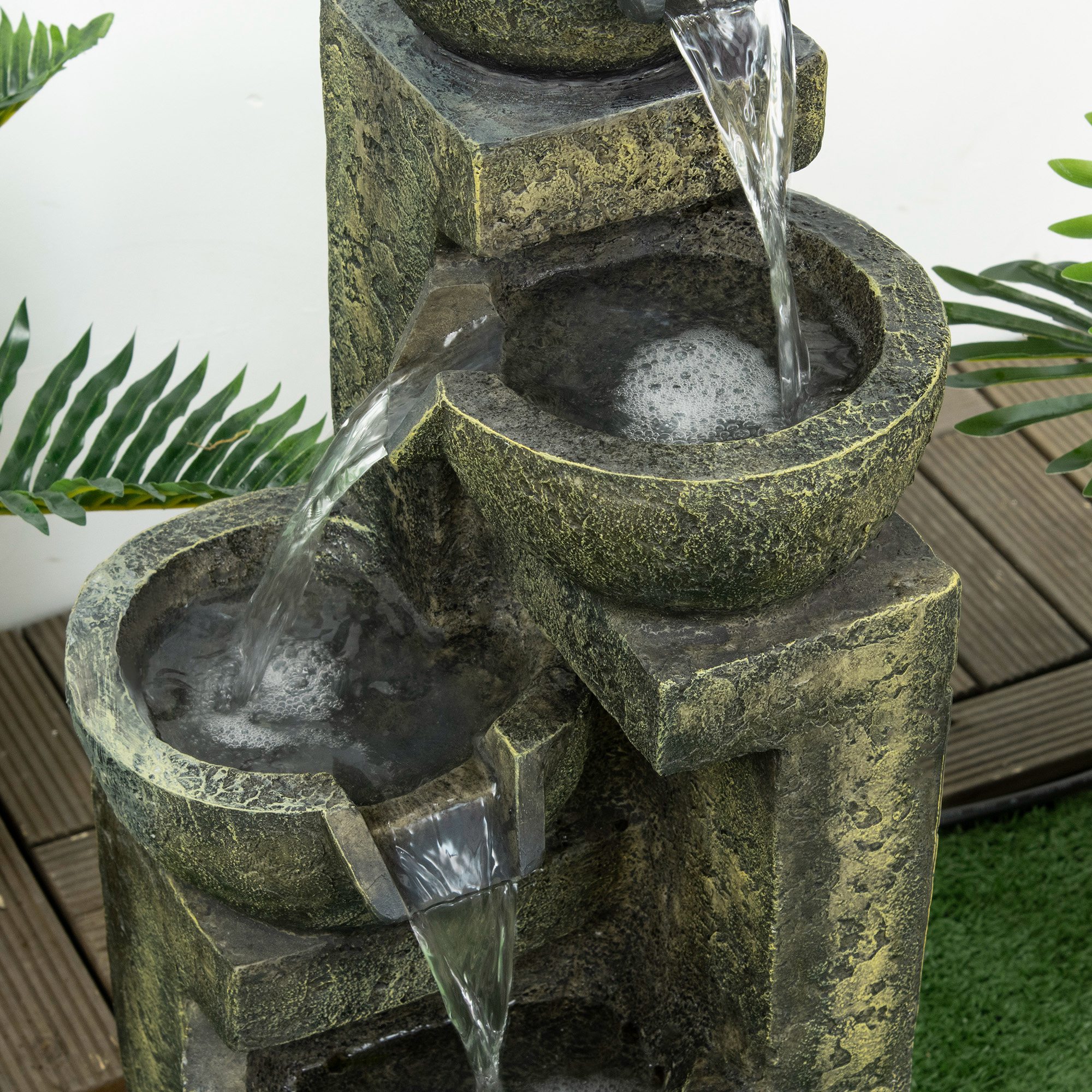 Springbrunnen, 3 Einstellungen, wetterbeständig, 25 cm x 24 cm x 60 cm, Grau