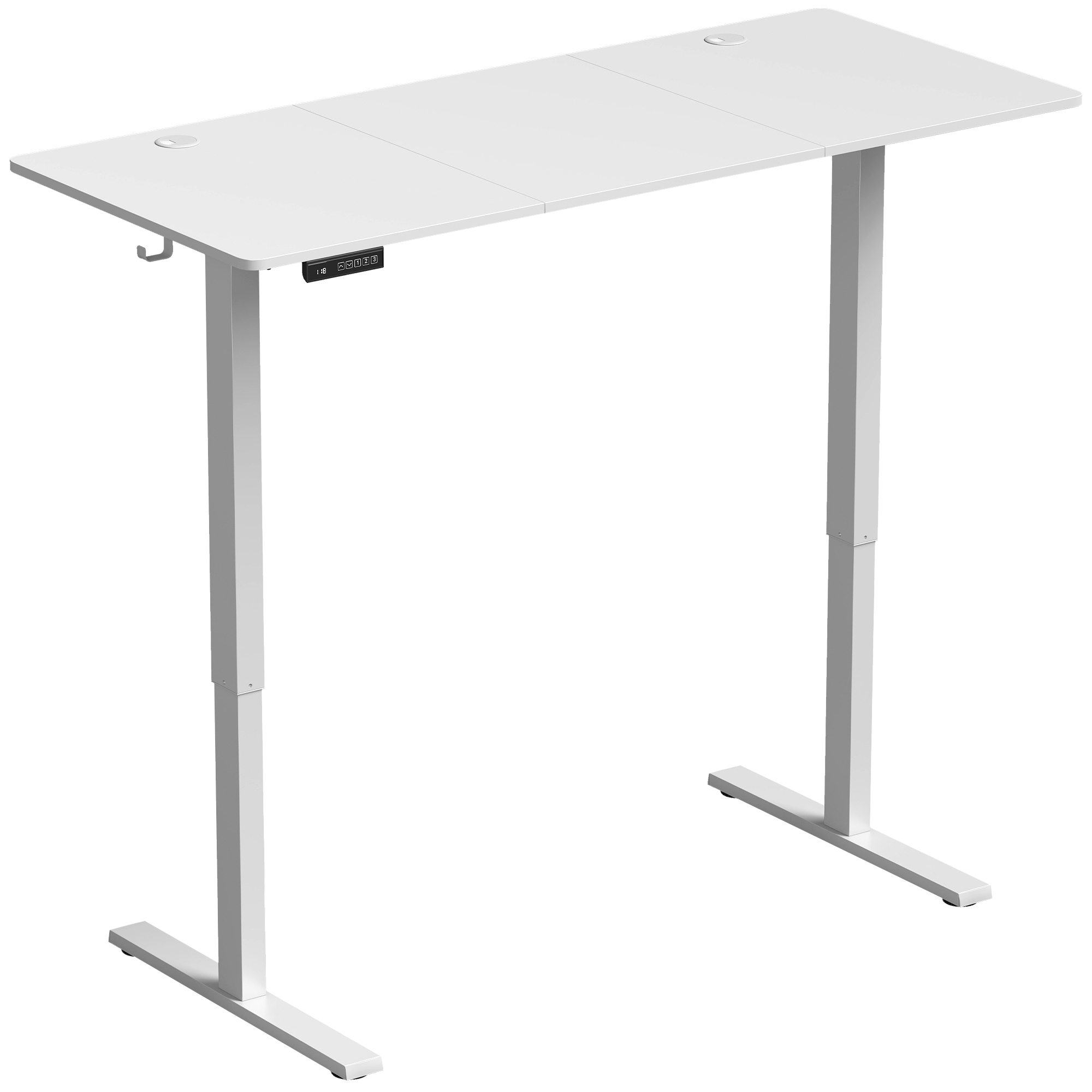 höhenverstellbarer Schreibtisch mit Memory-Funktion, 2 Kabeldurchlässen und LED-Display, Sitz-Steh-Schreibtisch, Weiß