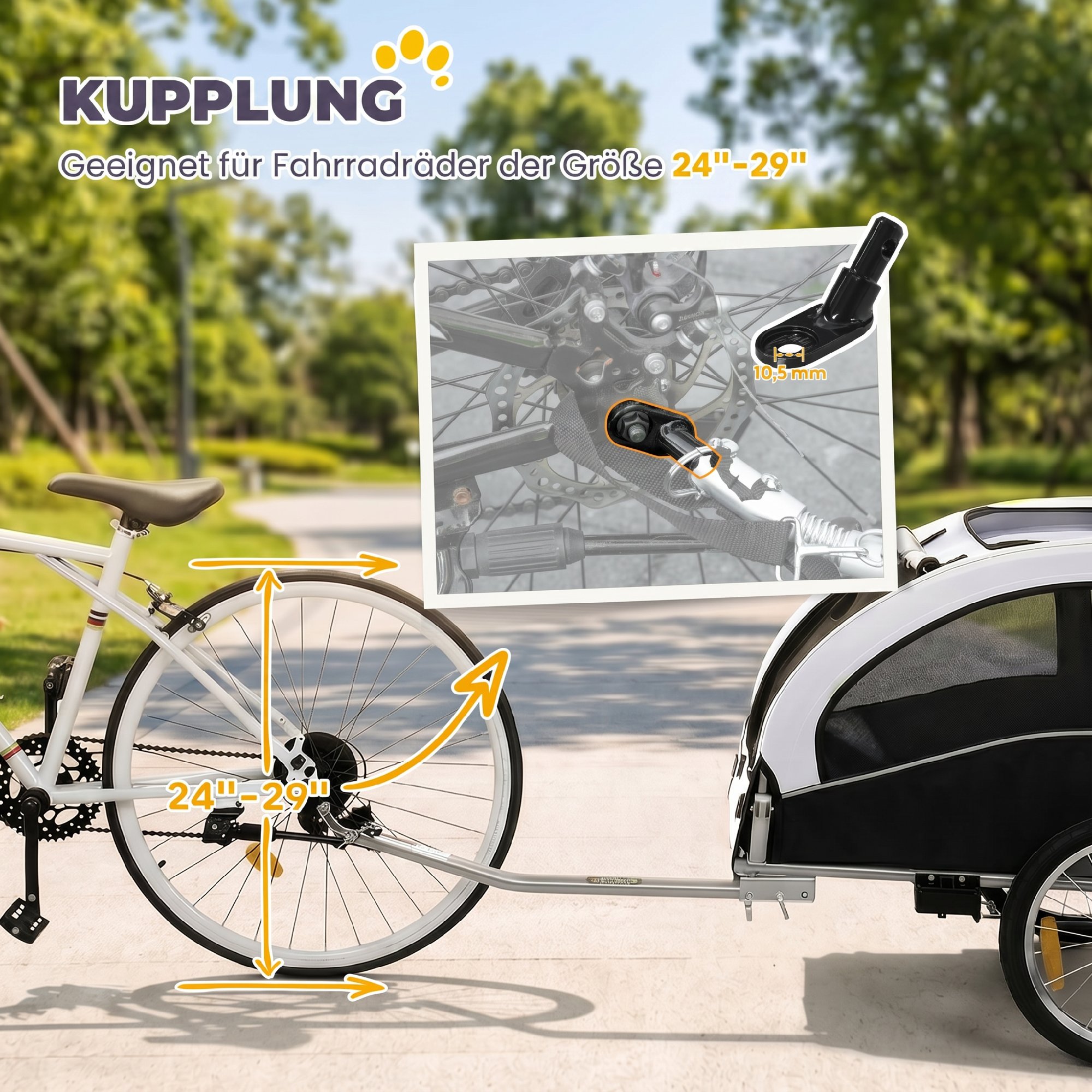 2-in-1 Hundeanhänger für Fahrrad Faltbarer Hundebuggy für kleine & mittelgroße Hunde bis 20 kg, Weiß