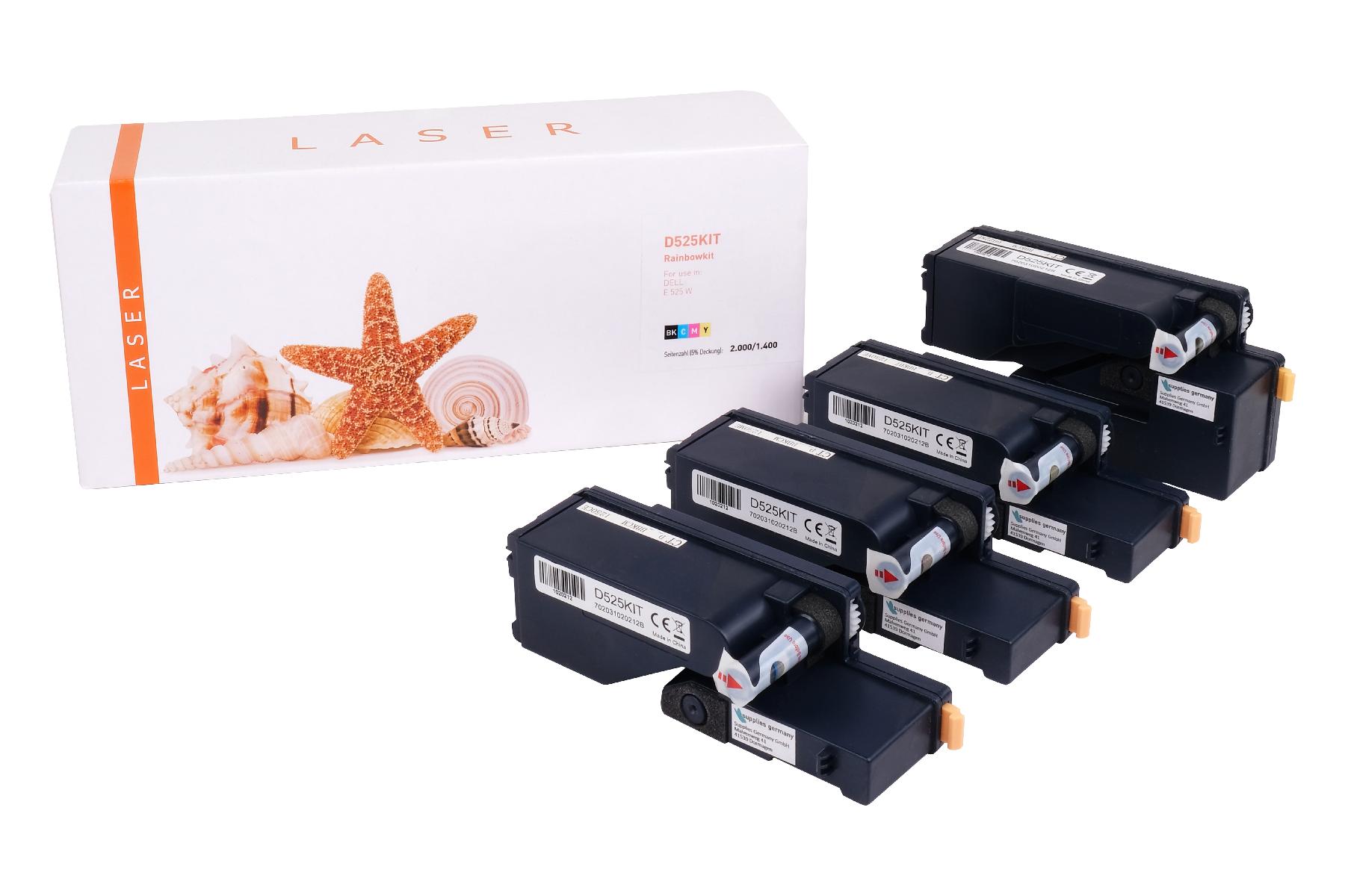 DELLE525KIT alternativ Toner Rainbowkit für Dell / H3M8P/VR3NV/MWR7/WN8M/BK2.000 /CMY1.400 Seiten