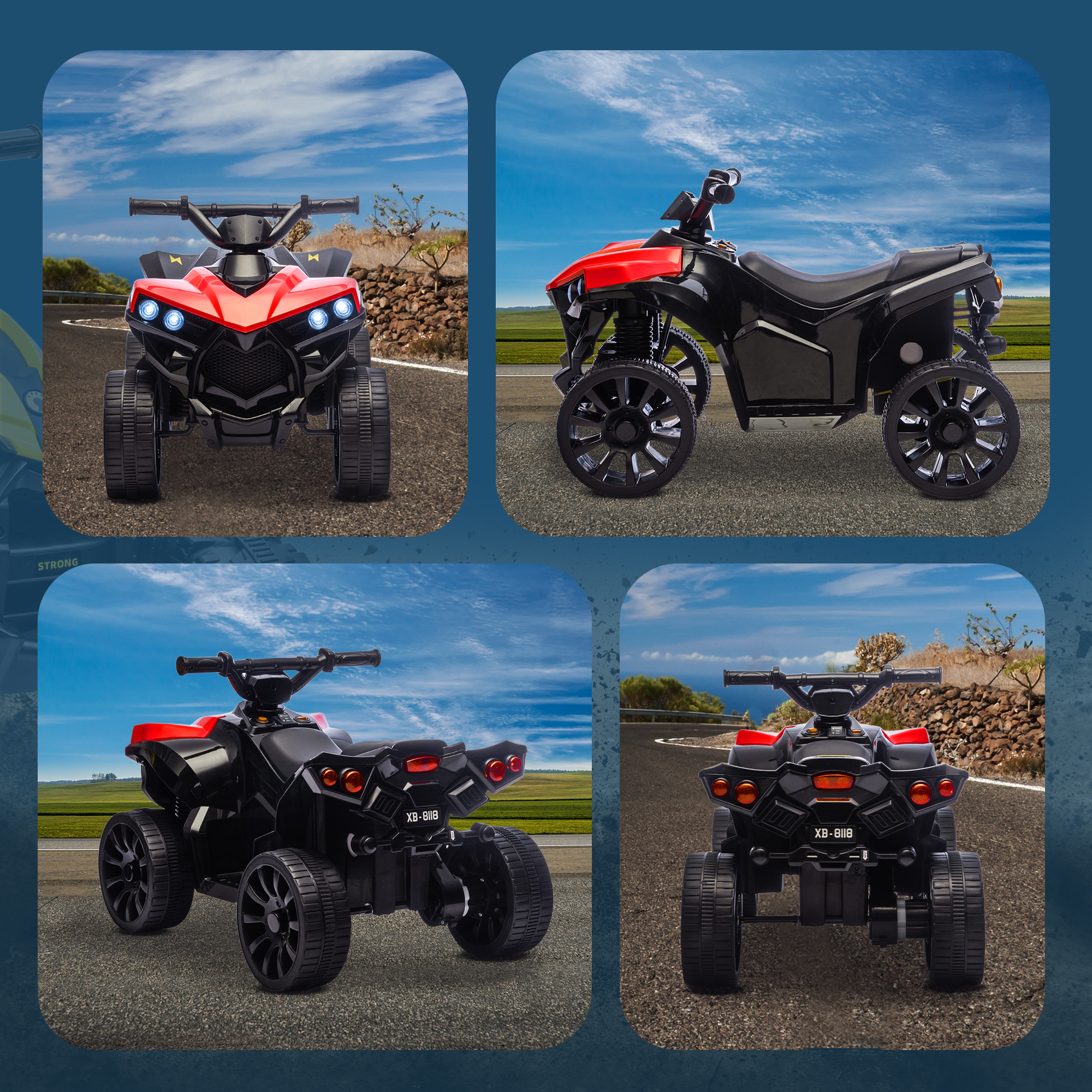 Kinder Quad Elektro 6V Kinderquad mit Vorwärts-, Rückwärtsfunktion, Musik, LED-Scheinwerfer Rot