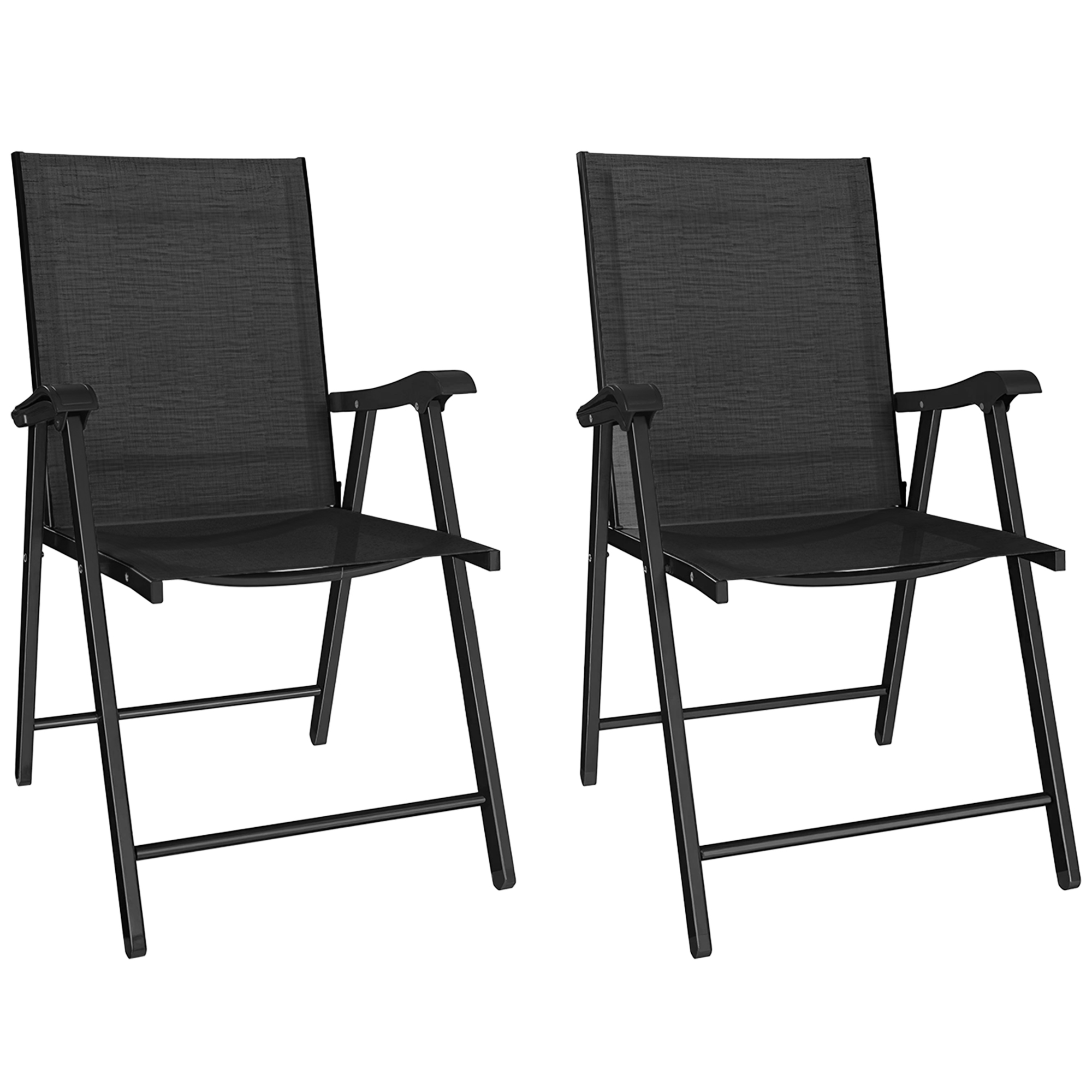 2er-Set Klappstuhl Gartenstuhl klappbar mit hoher Rückenlehne Armlehne Stahl Texteline 58 x 62 x 97 cm Schwarz