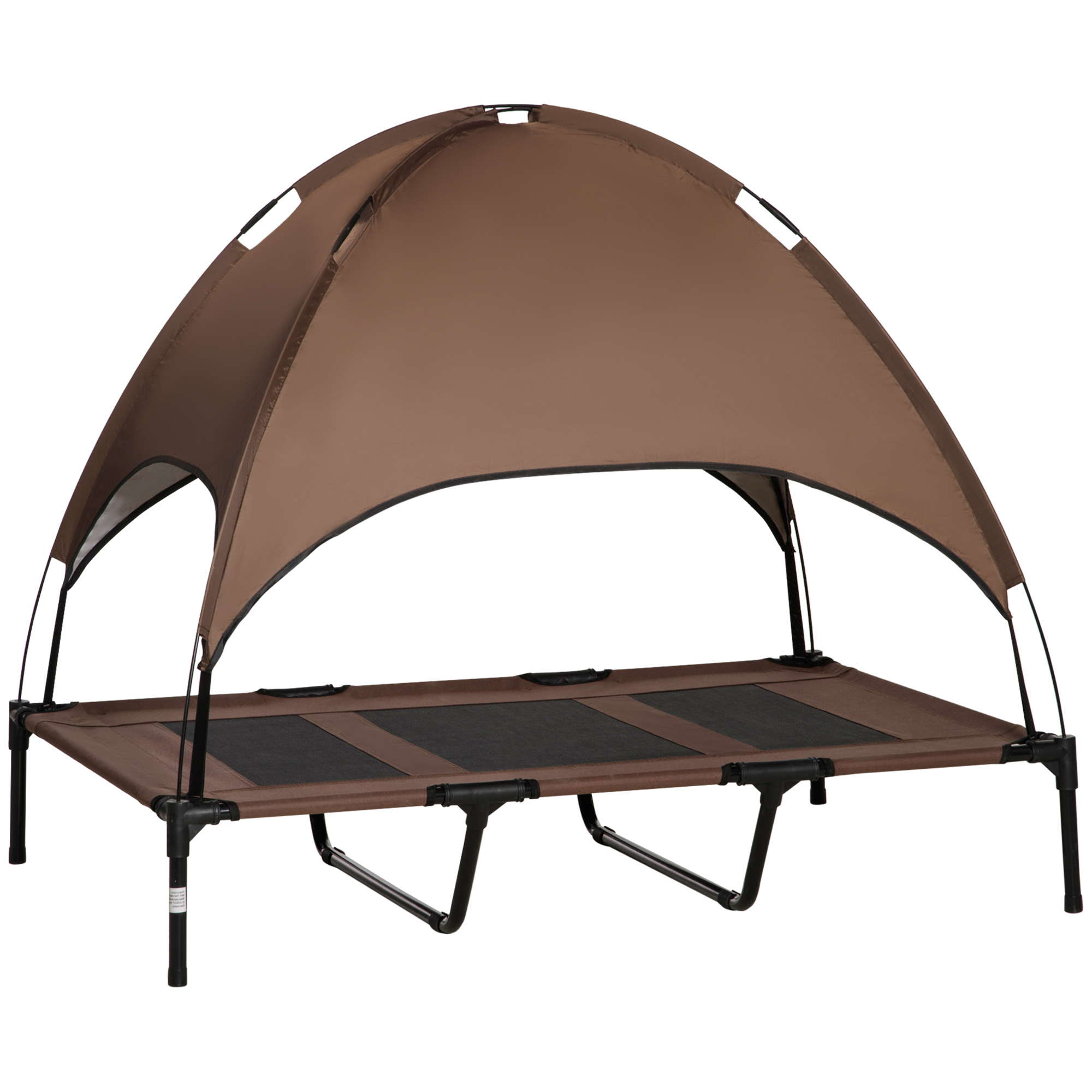 erhöhtes Hundebett mit Baldachin, Haustierbett, Hundeliege outdoor mit Dach, Atmungsaktiv, Taftstoff für Camping Kaffee 122 x 92 x 108 cm